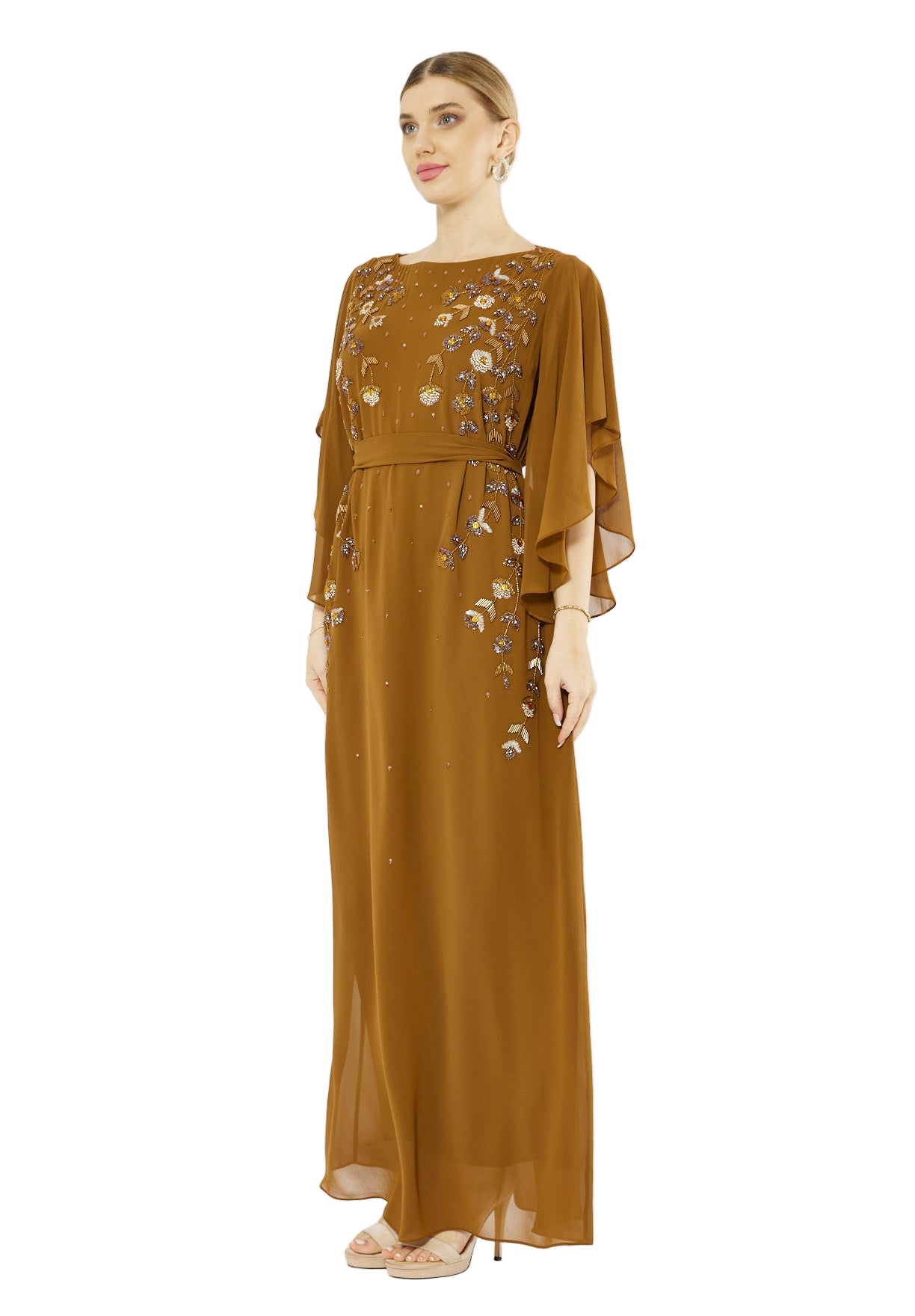 Meadow Bloom Chiffon Cape Gown