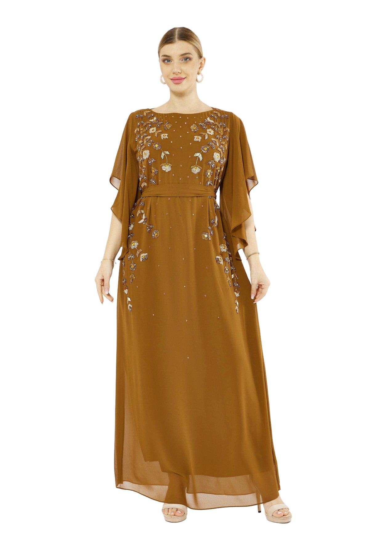 Meadow Bloom Chiffon Cape Gown