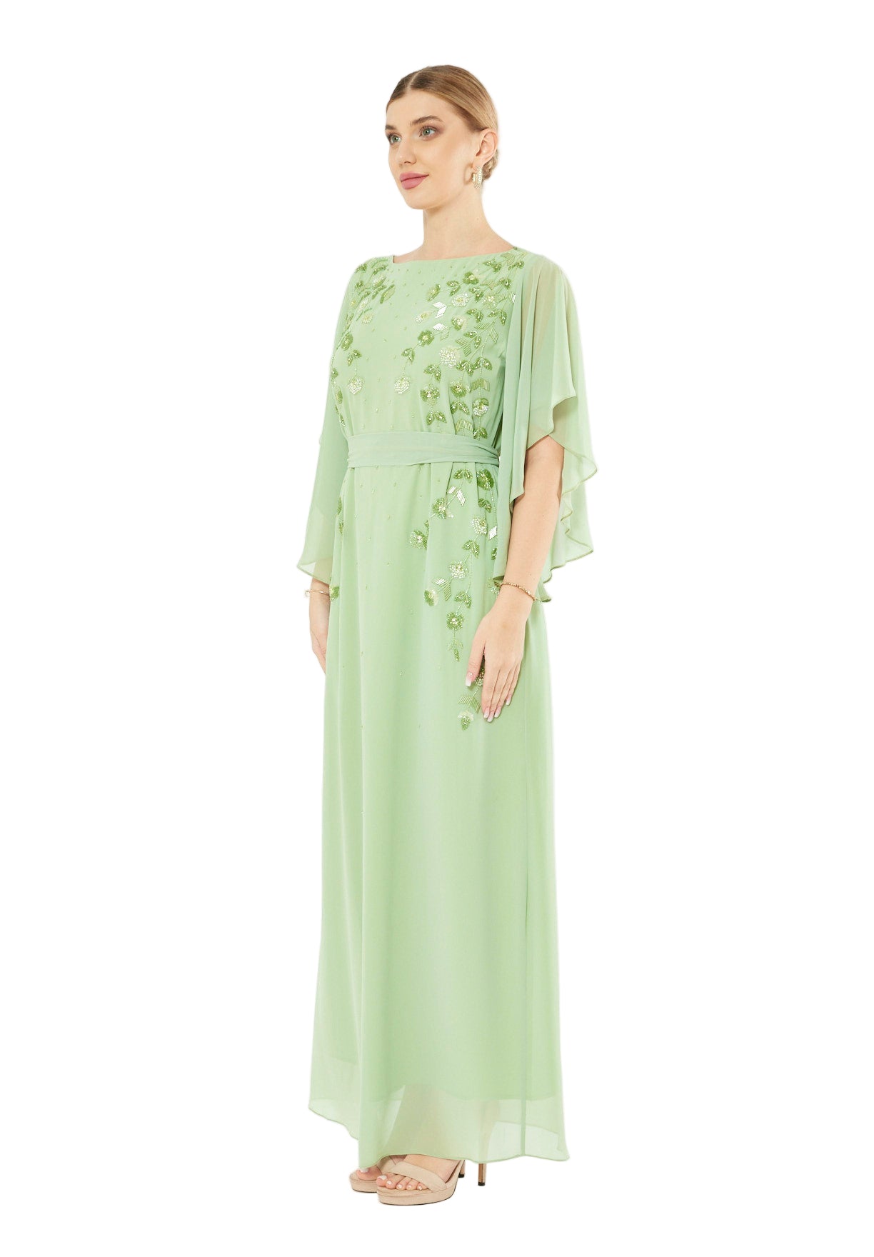 Meadow Bloom Chiffon Cape Gown