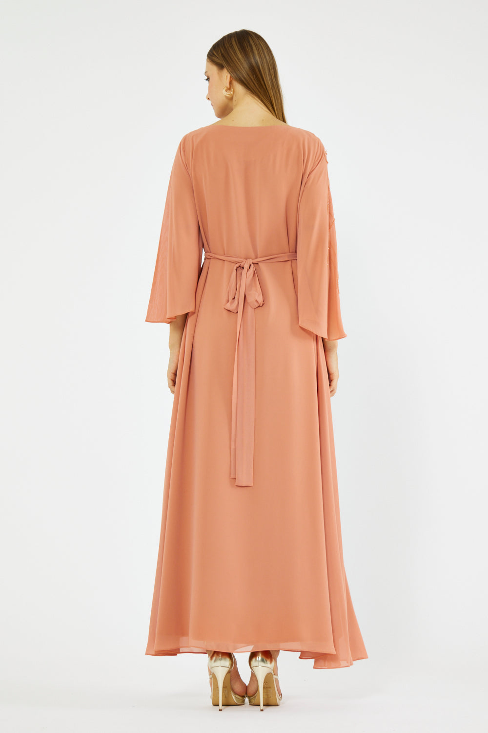 Embellished Draped Chiffon Gown