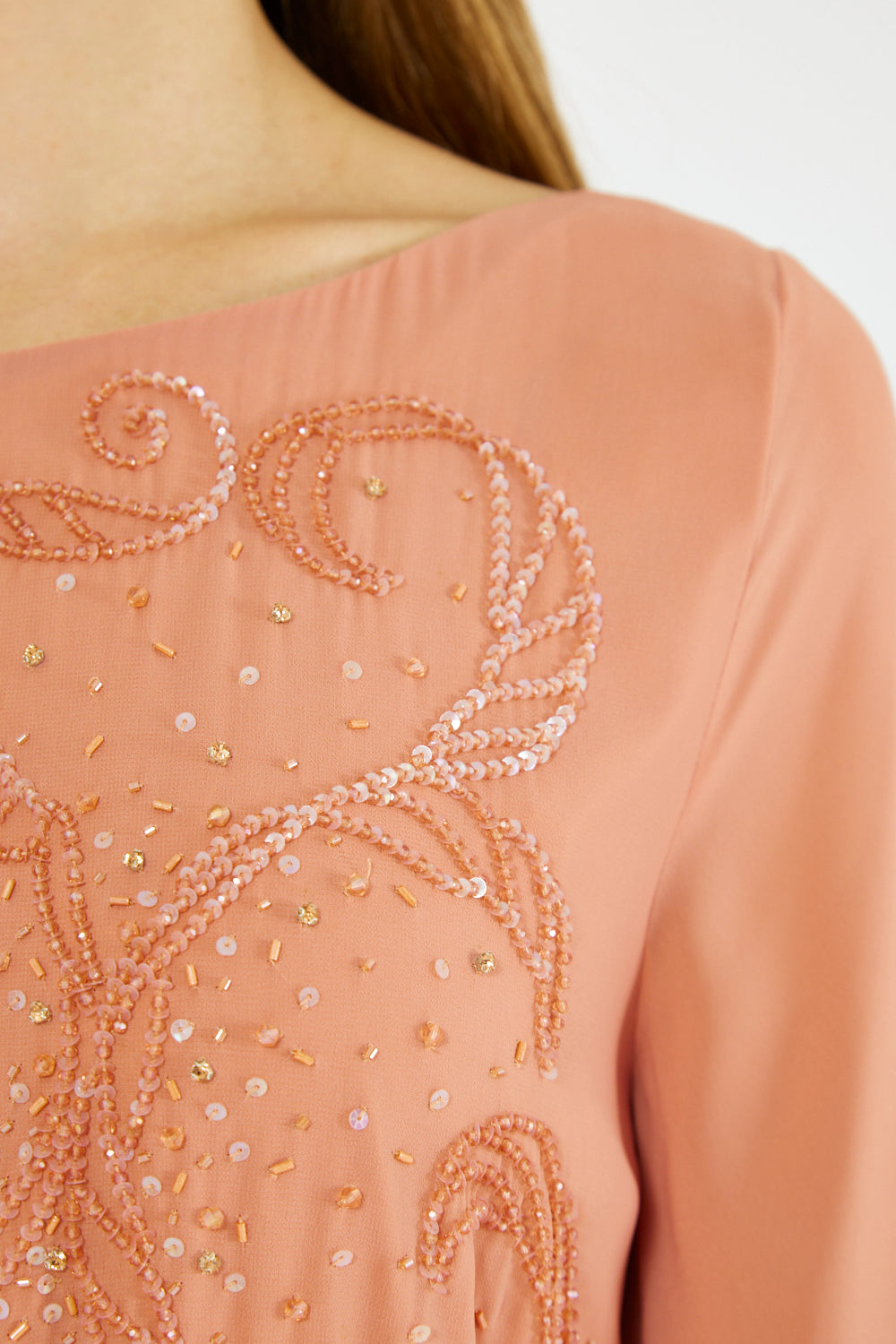 Embellished Draped Chiffon Gown