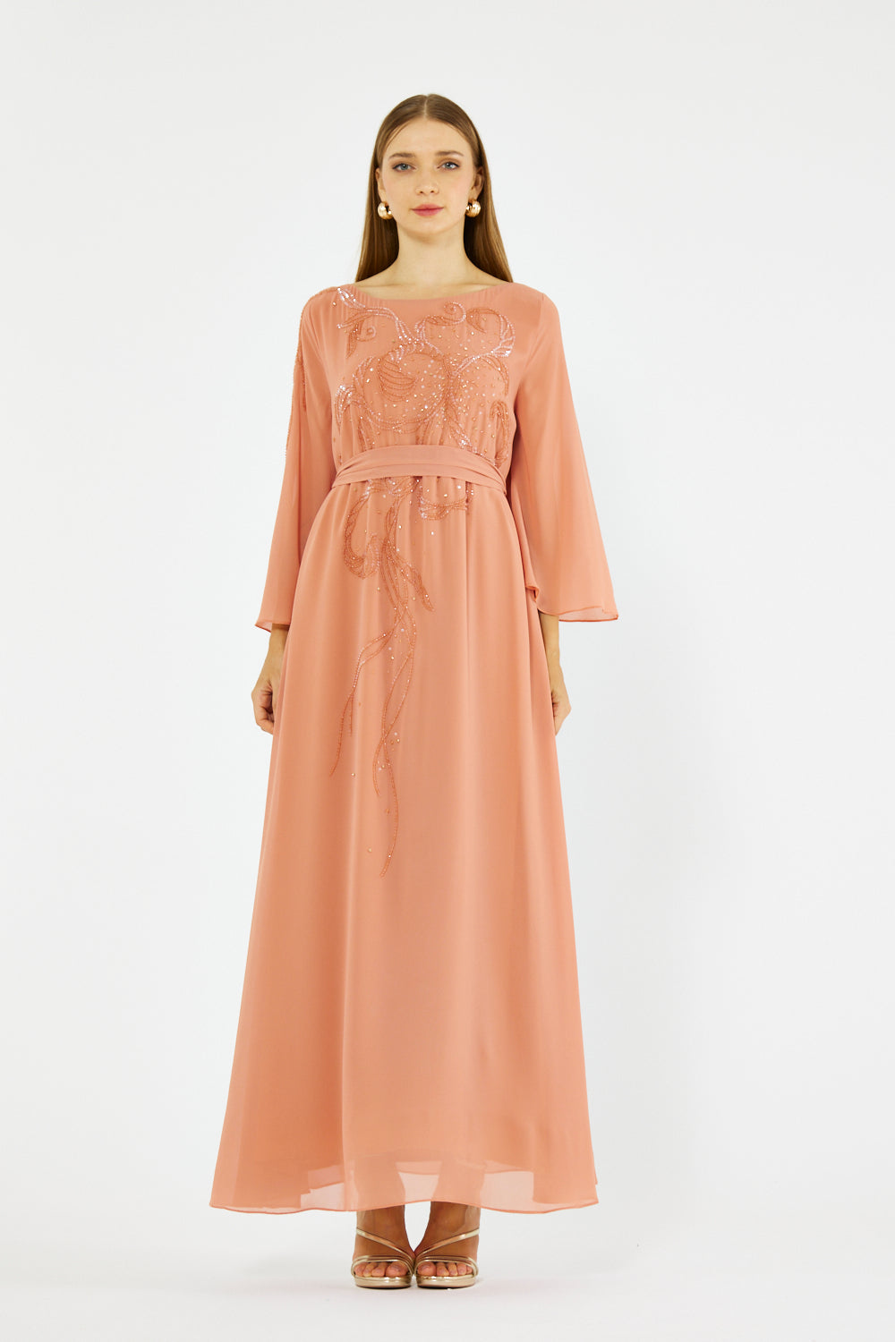 Embellished Draped Chiffon Gown