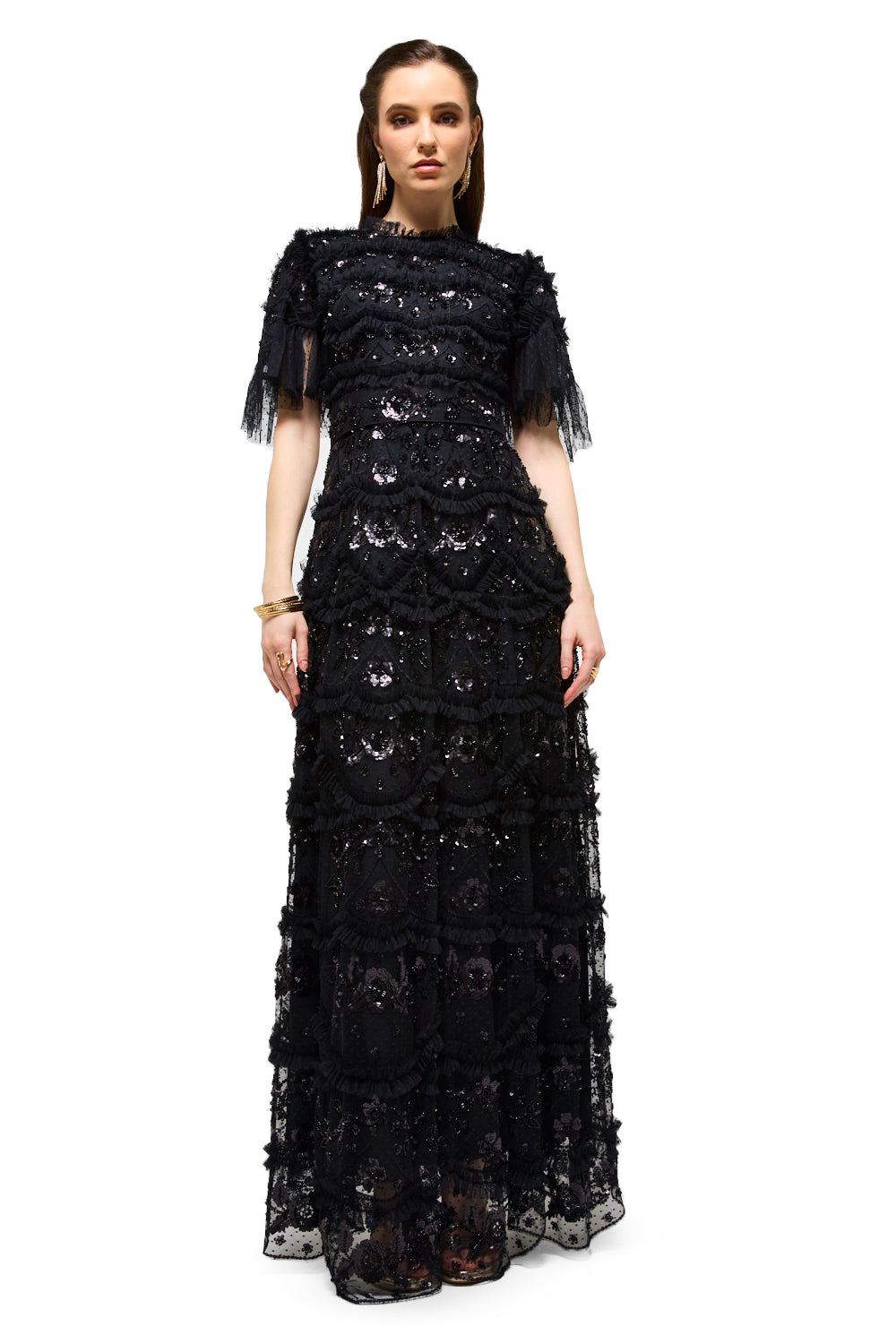 Sequin Fringe Lace Maxi Dress