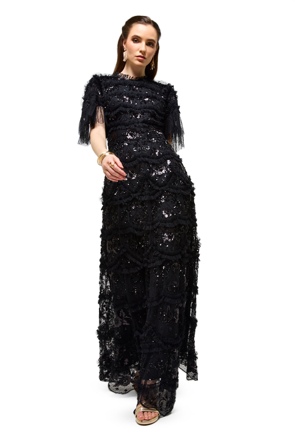 Sequin Fringe Lace Maxi Dress
