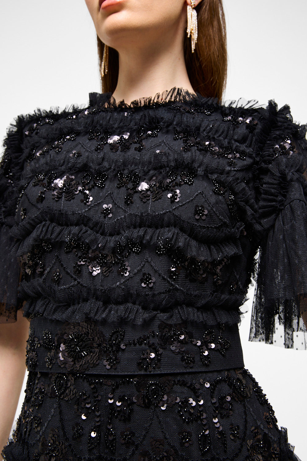 Sequin Fringe Lace Maxi Dress