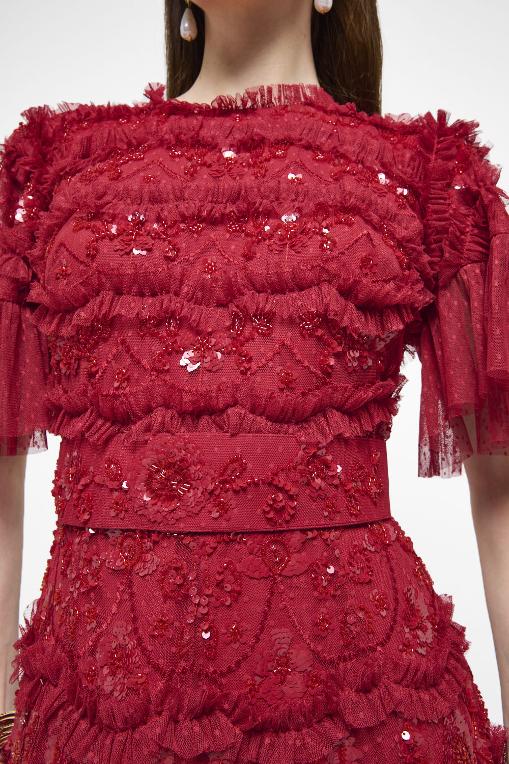 Sequin Fringe Lace Maxi Dress