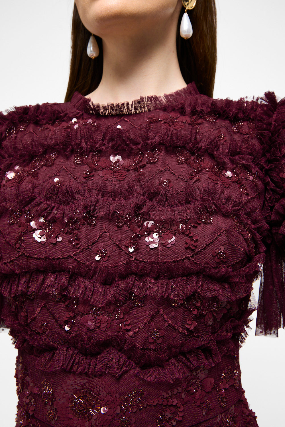 Sequin Fringe Lace Maxi Dress