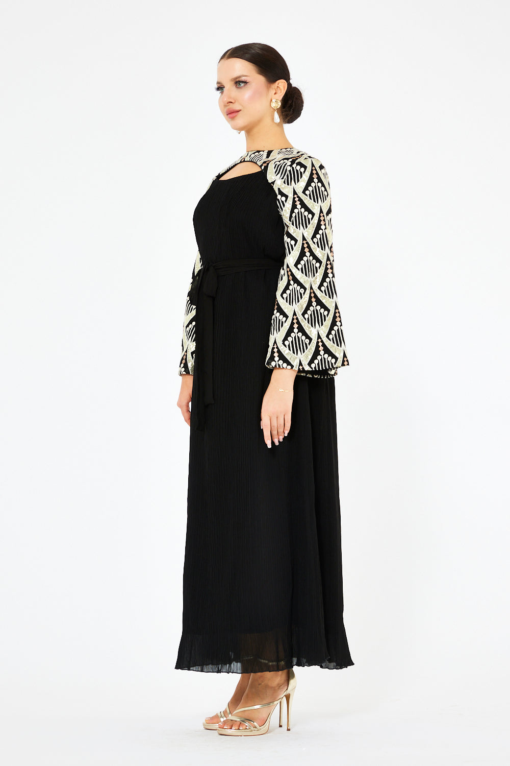 Embroidered Cape Sleeve Gown