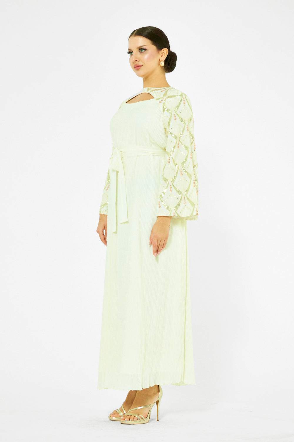 Embroidered Cape Sleeve Gown