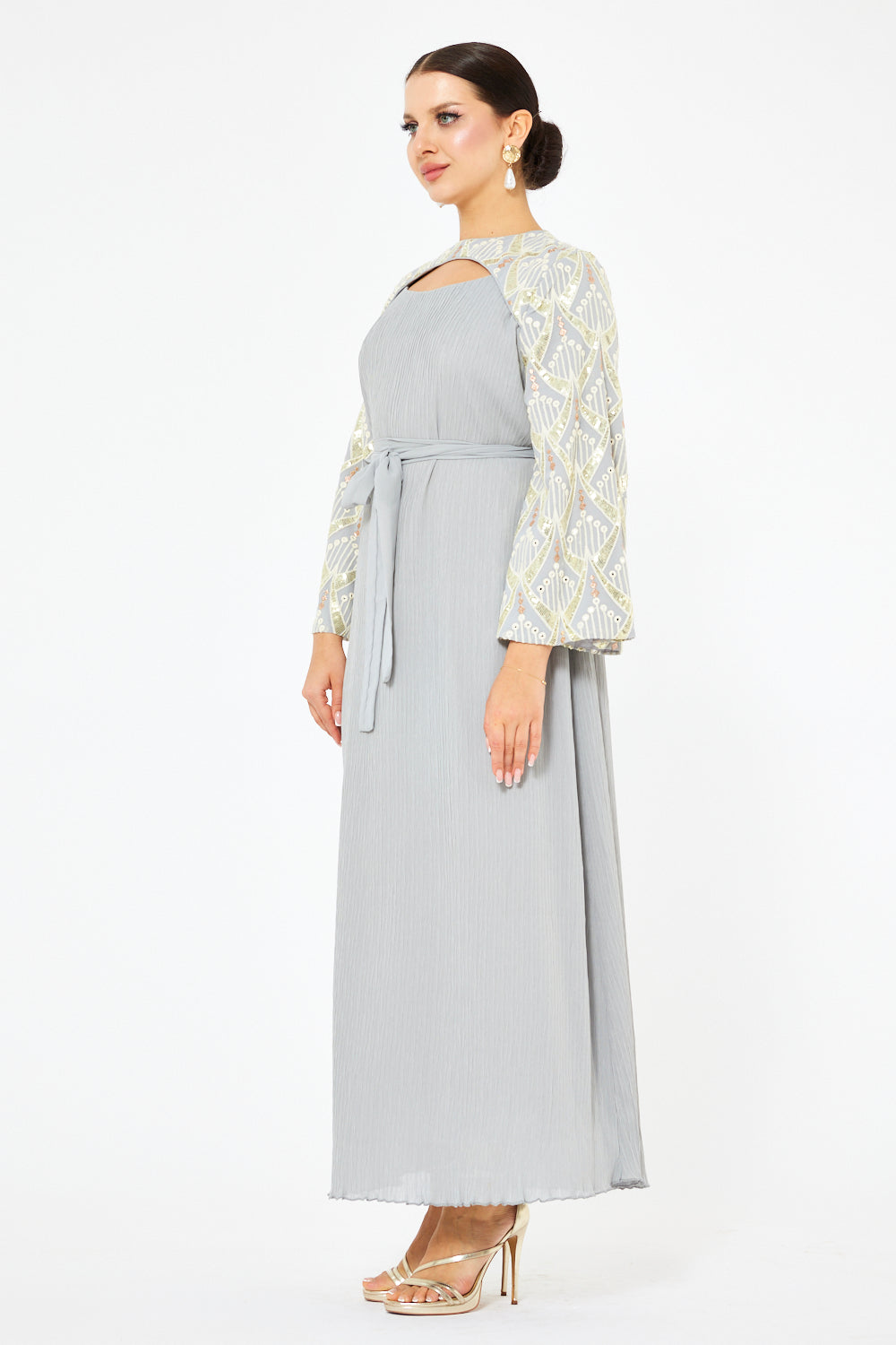 Embroidered Cape Sleeve Gown