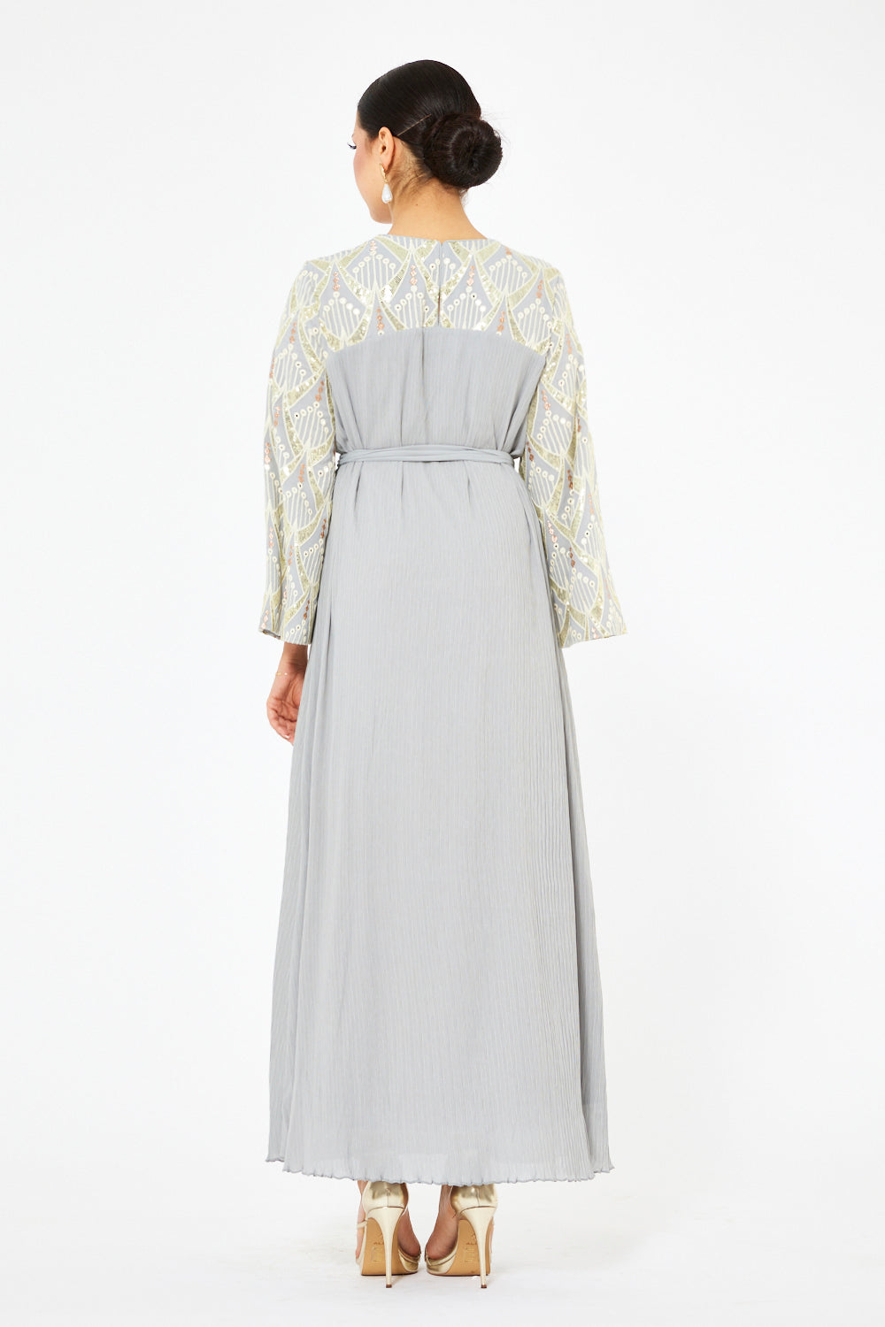 Embroidered Cape Sleeve Gown