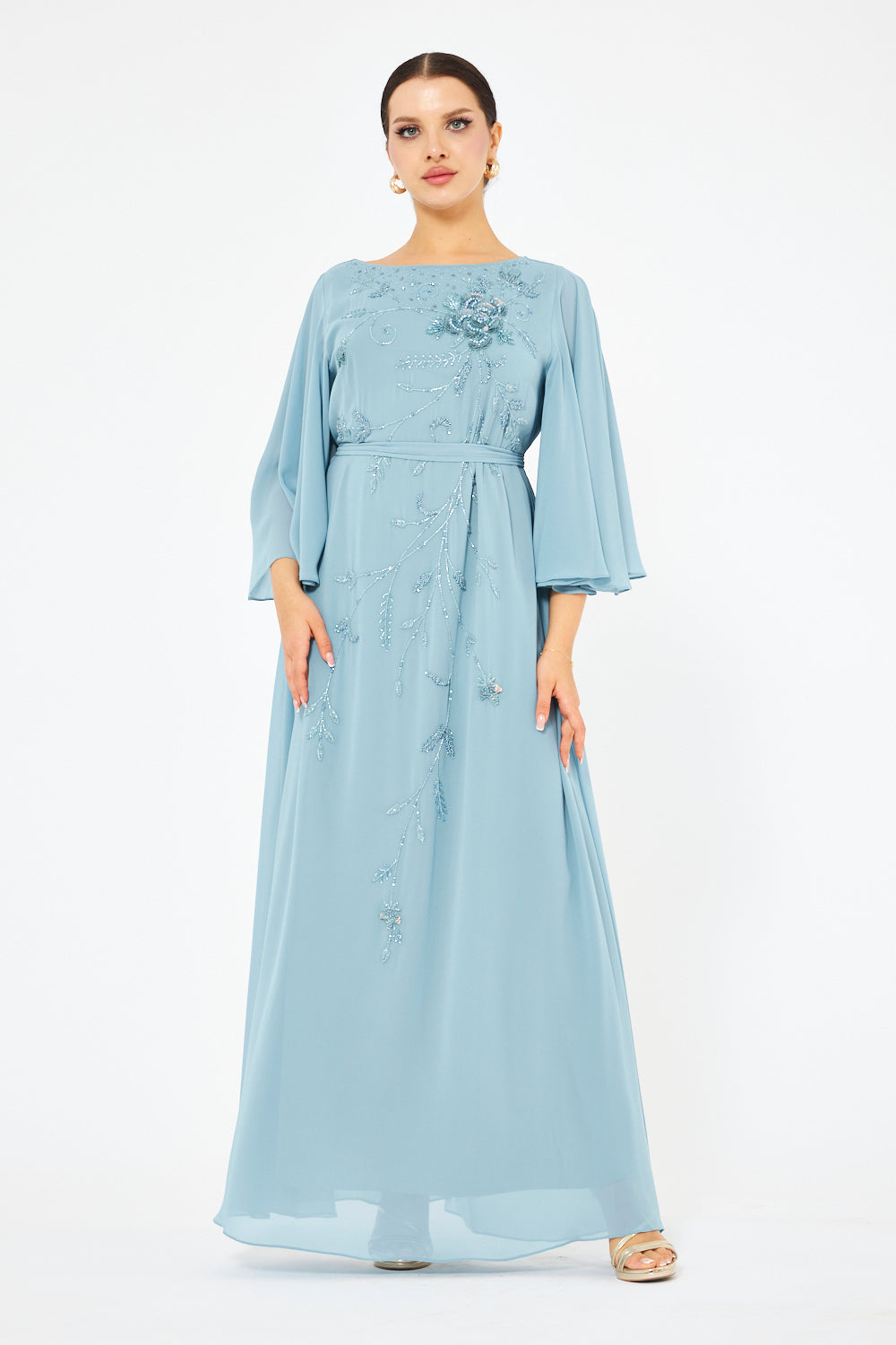 Rosevine Embroidered Tie-Waist Gown