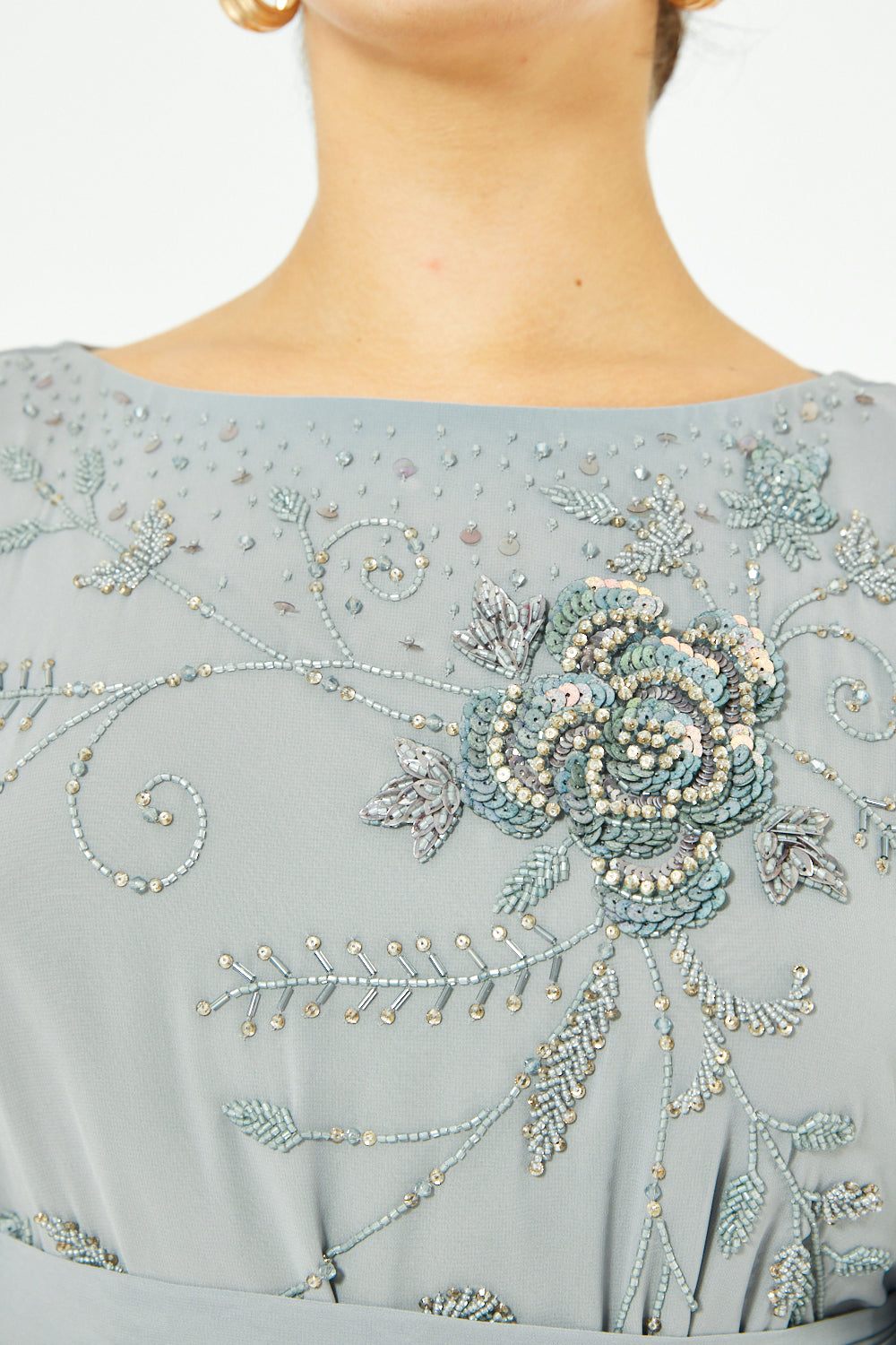 Rosevine Embroidered Tie-Waist Gown