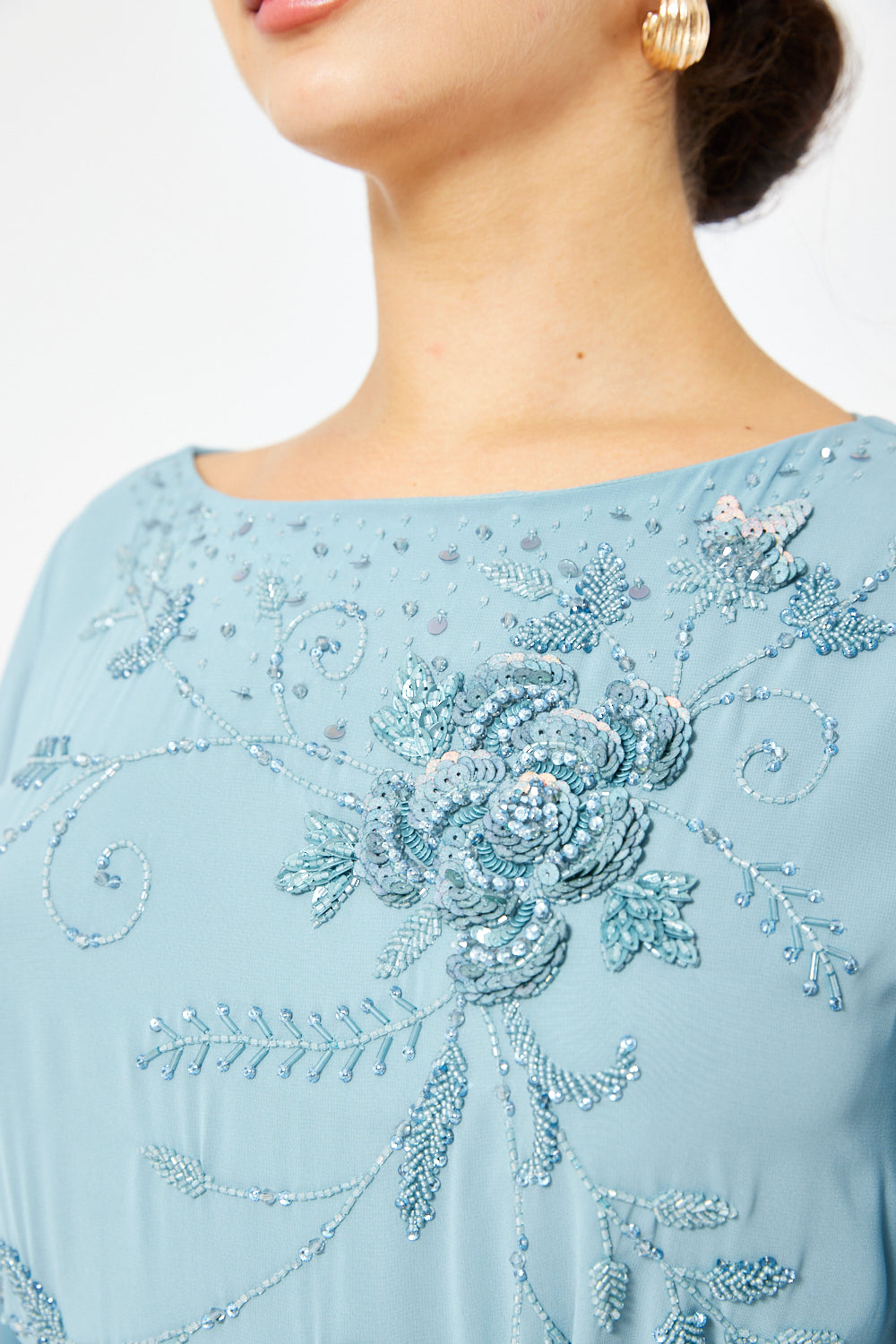 Rosevine Embroidered Tie-Waist Gown