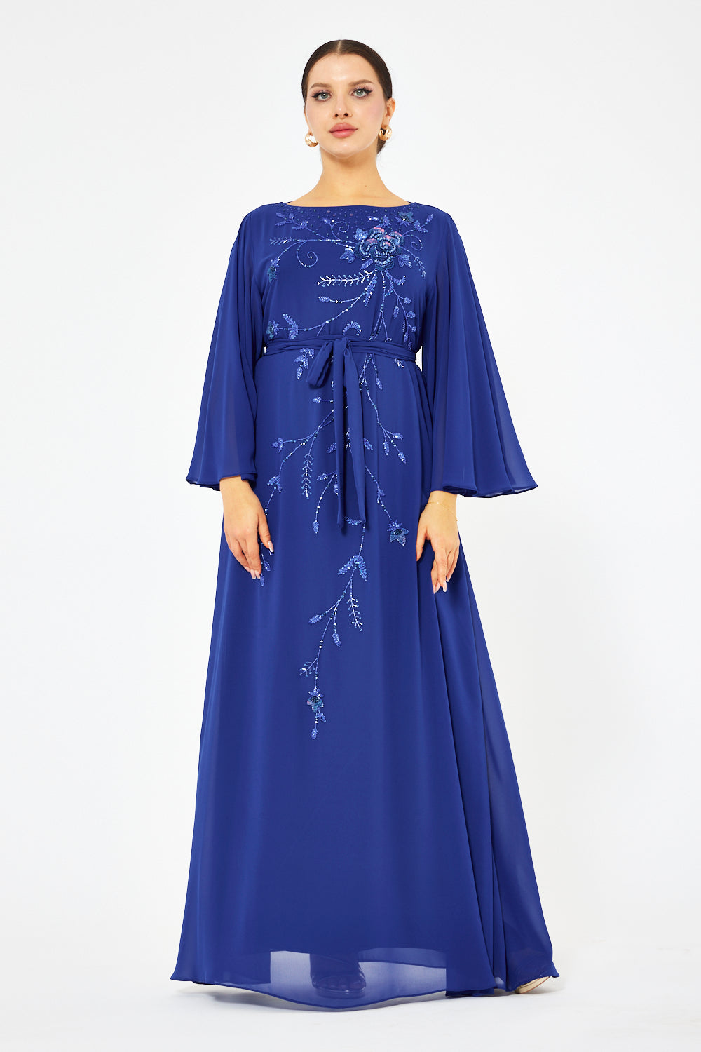 Rosevine Embroidered Tie-Waist Gown