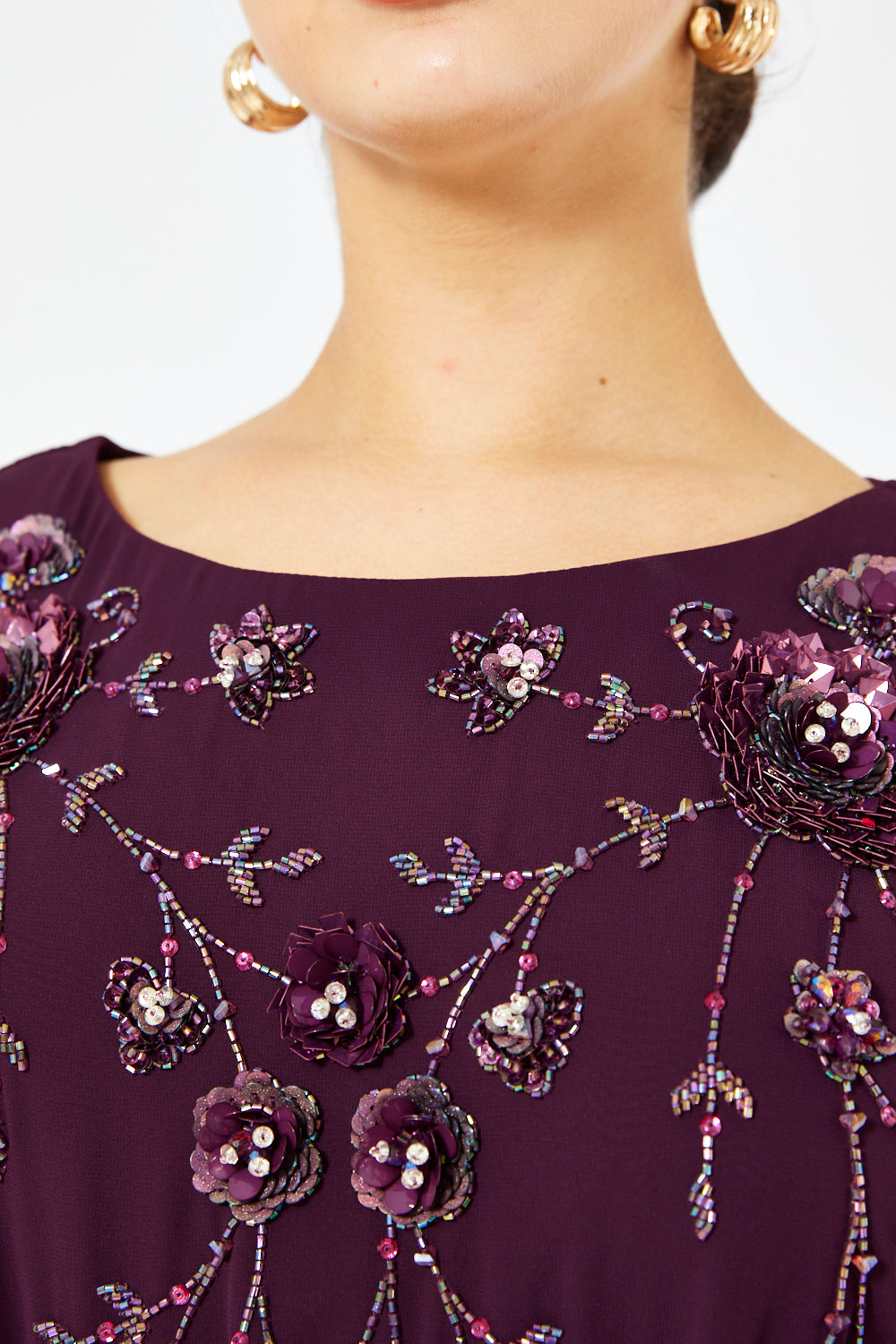 Embellished Floral Cascade Cape Gown