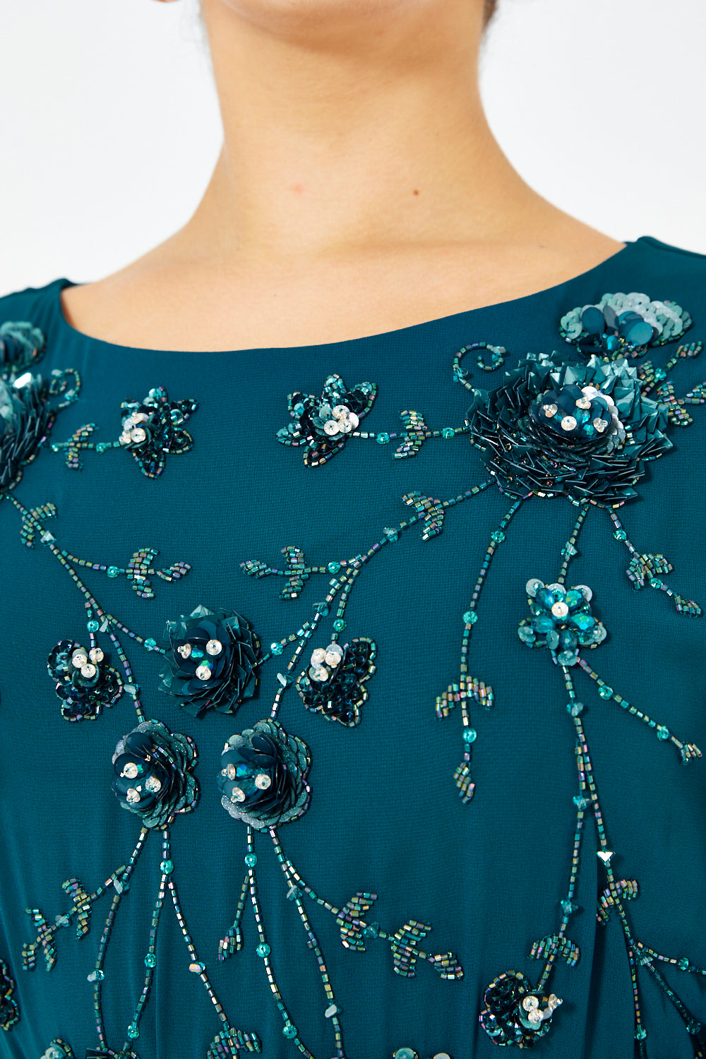 Embellished Floral Cascade Cape Gown