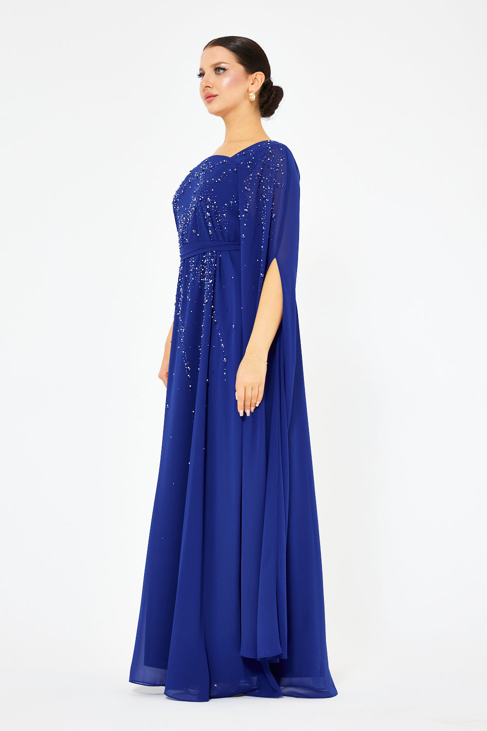 Crystal Scatter Cape Sleeve Gown
