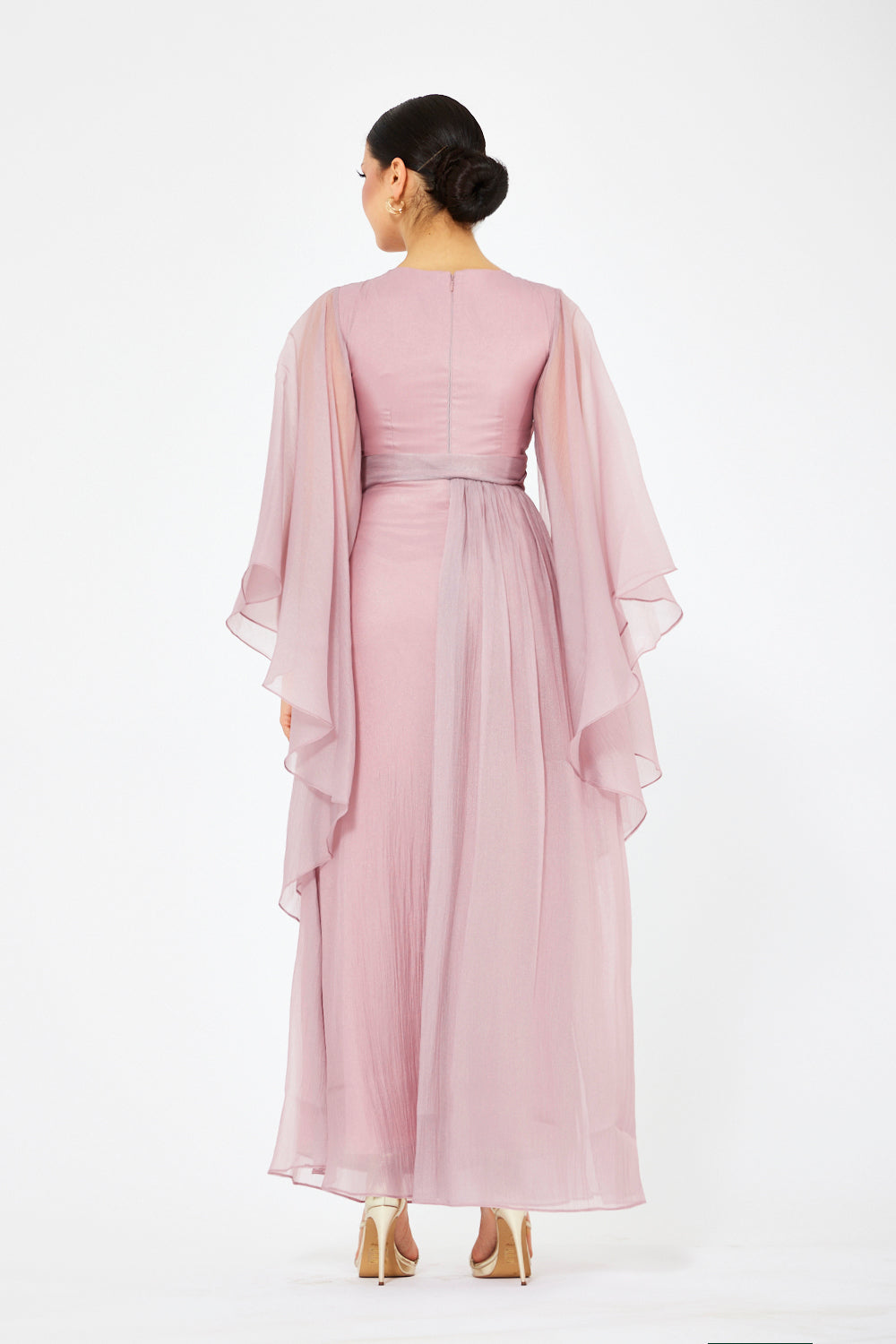 Botanical Embroidered Cape-Sleeve Layered Gown