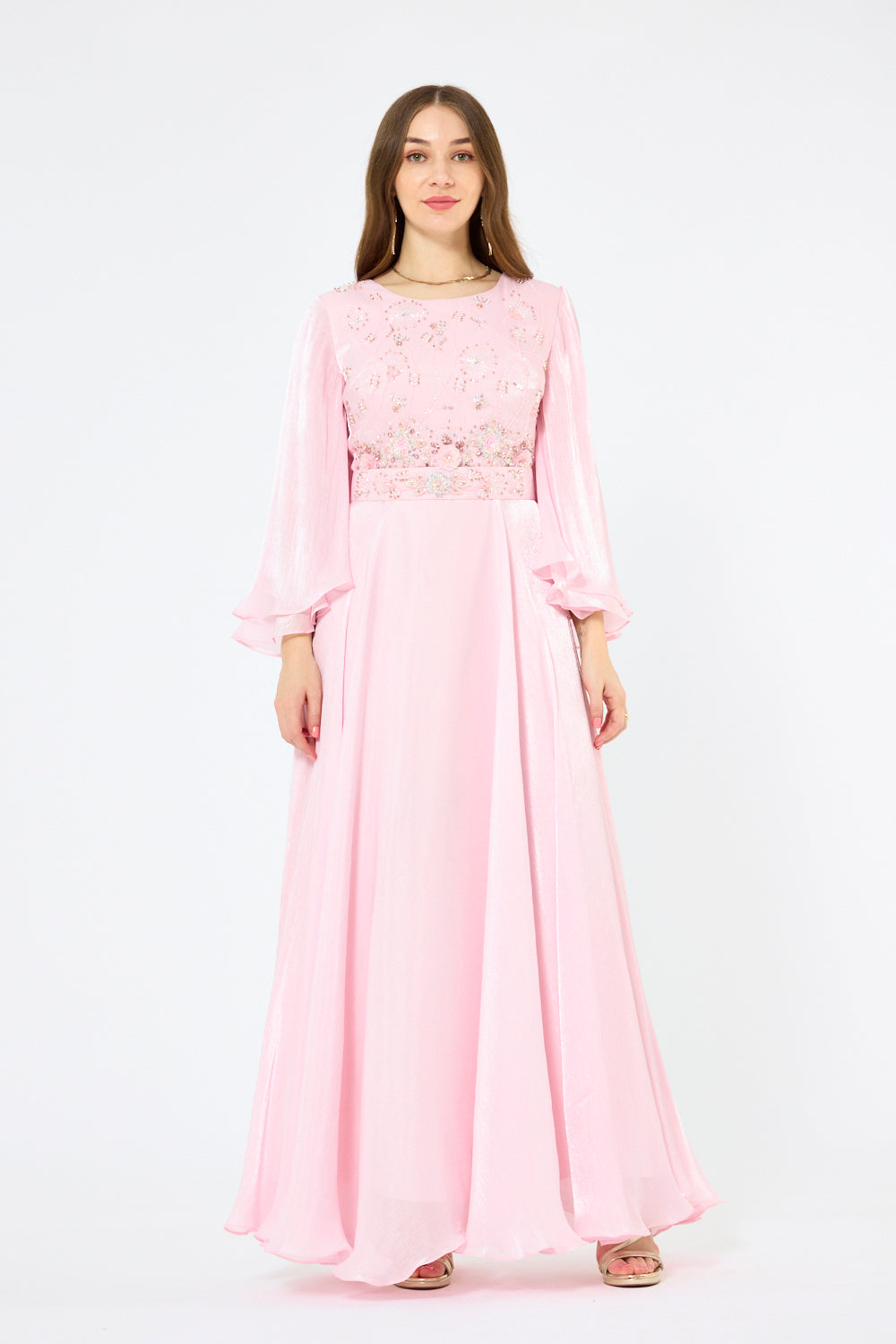 Floral Beaded Bodice Organza Gown