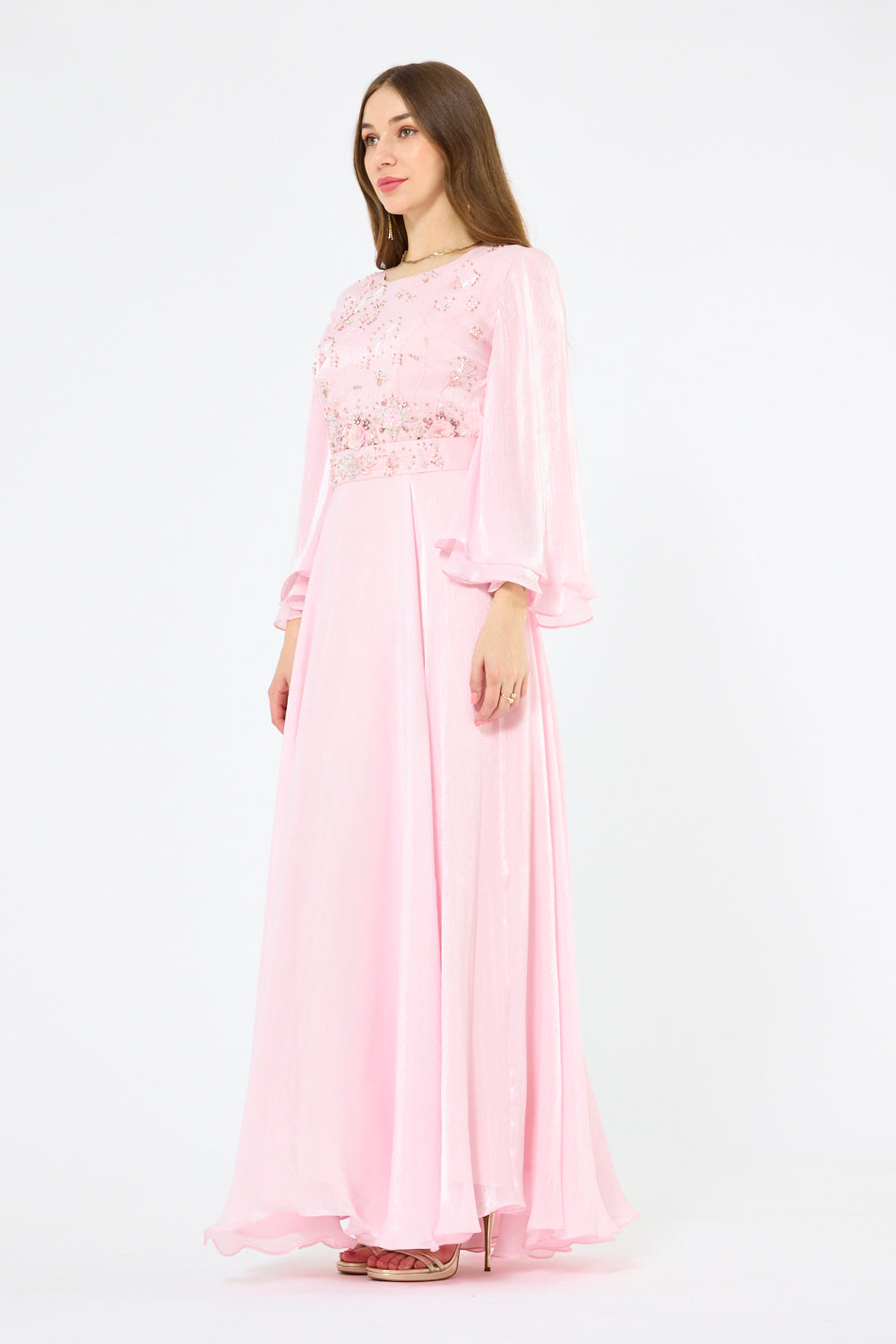 Floral Beaded Bodice Organza Gown