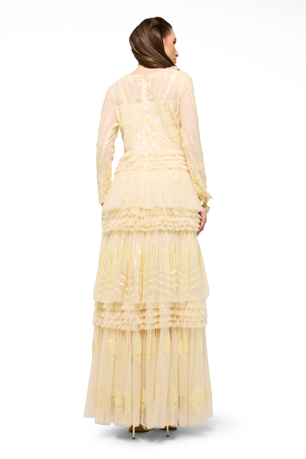 Sequin Lace Tiered Ruffle Maxi Dress