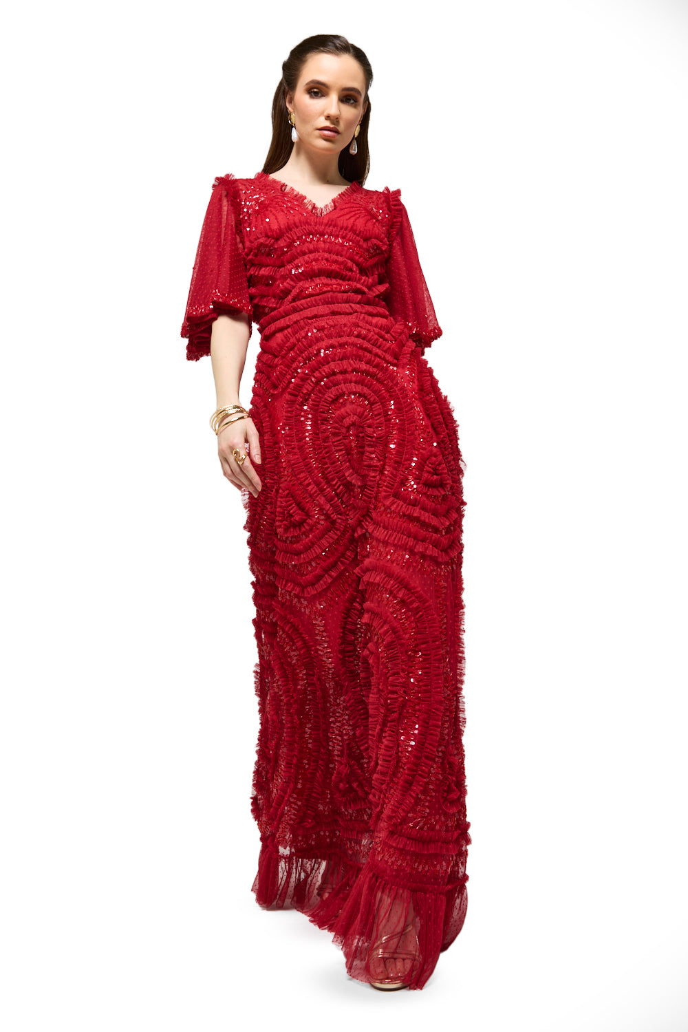 Textured Sequin Swirl Maxi Dress