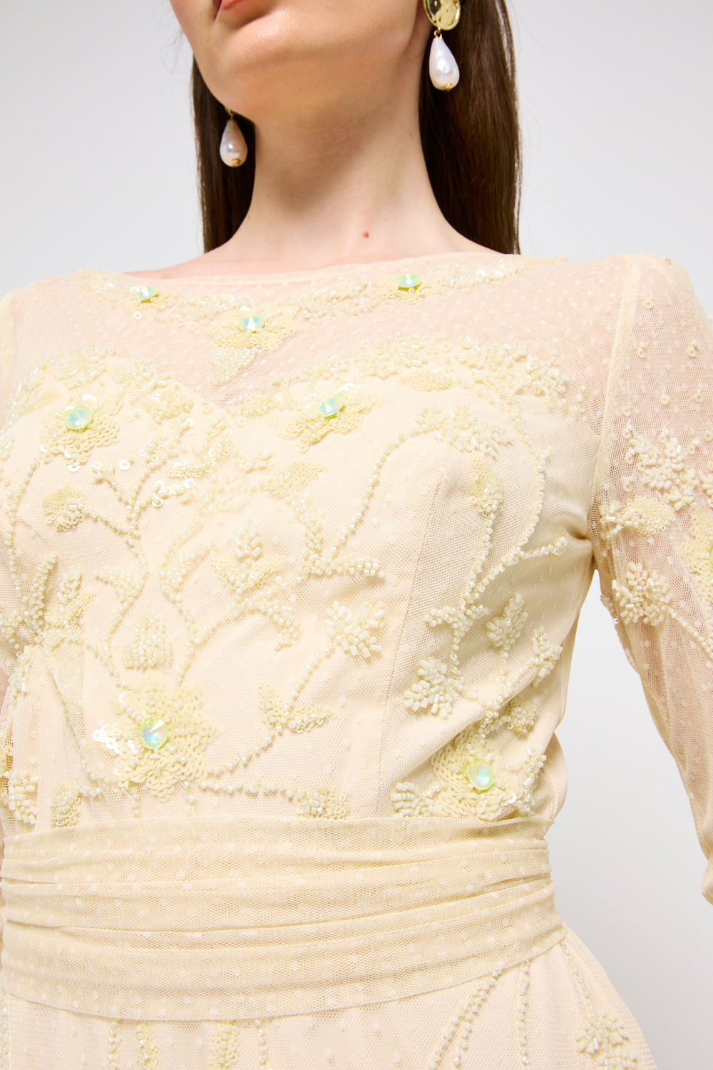 Embroidered Mesh Panel Mermaid Dress
