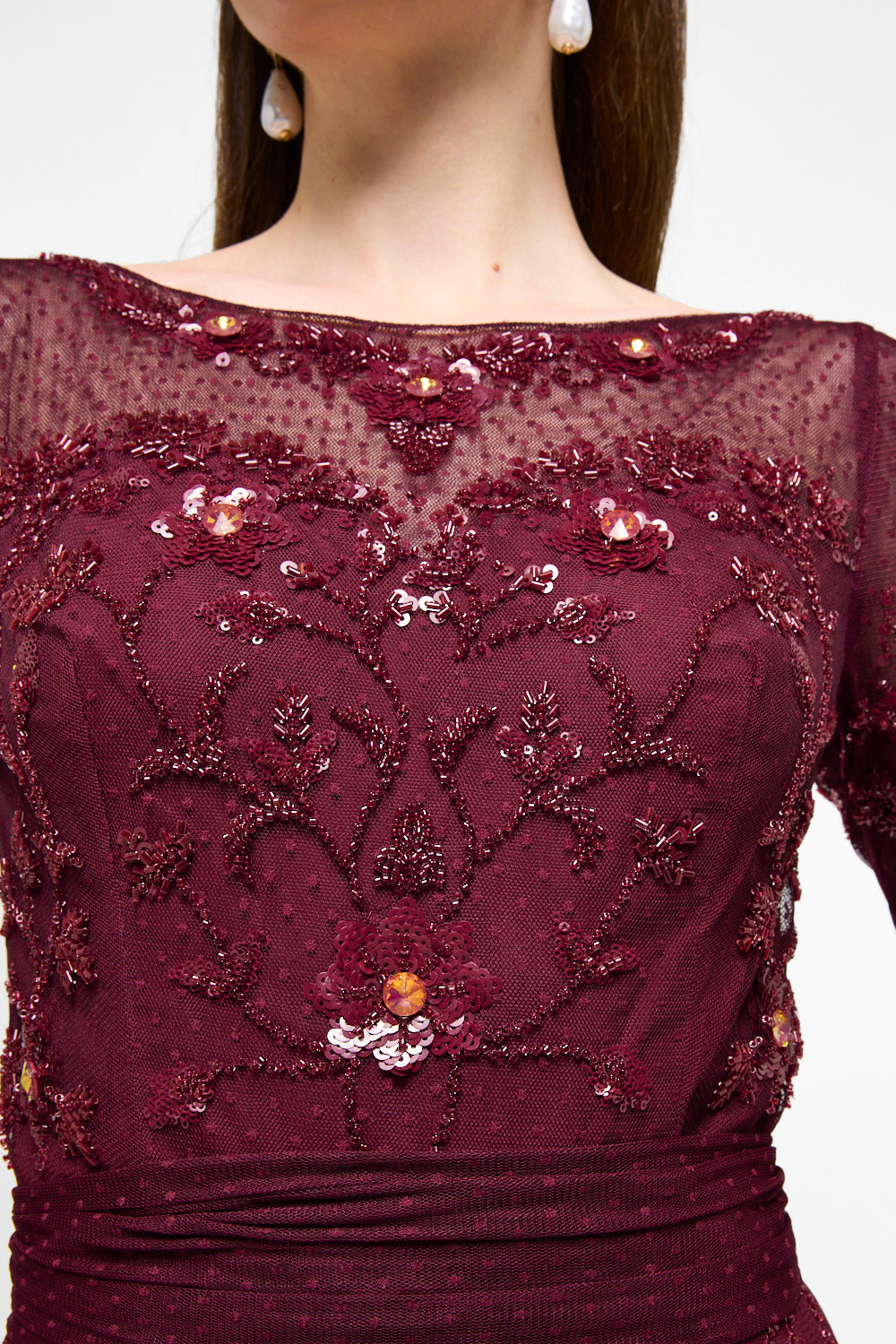 Embroidered Mesh Panel Mermaid Dress