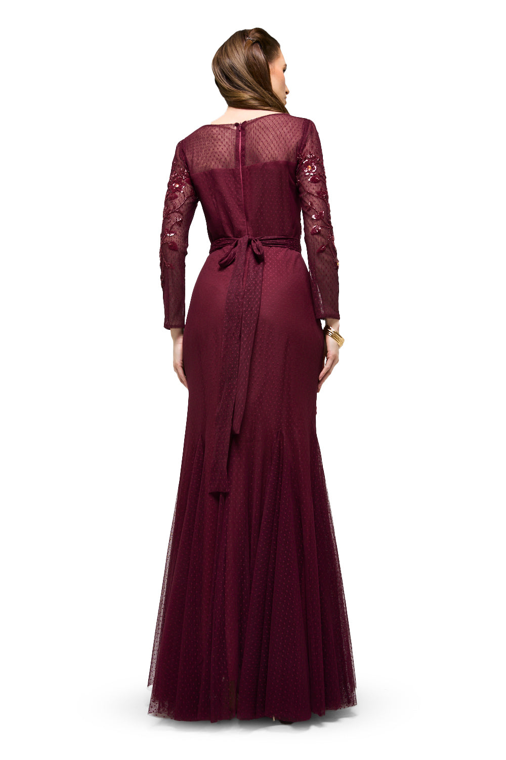 Embroidered Mesh Panel Mermaid Dress