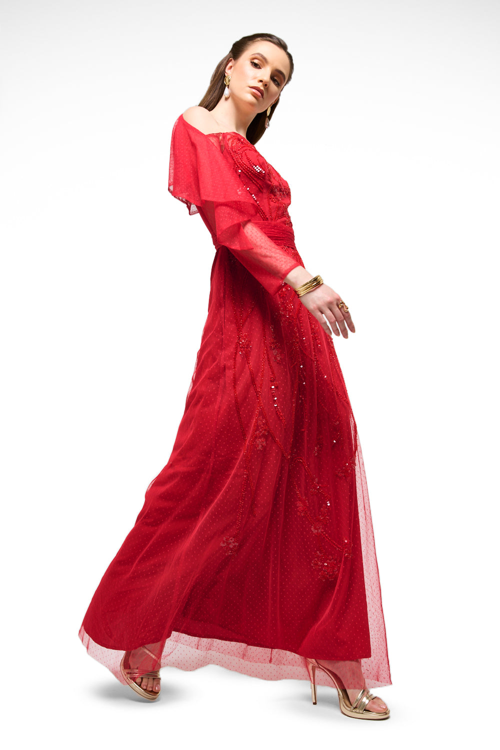 One-Shoulder Embellished Tulle Maxi Dress