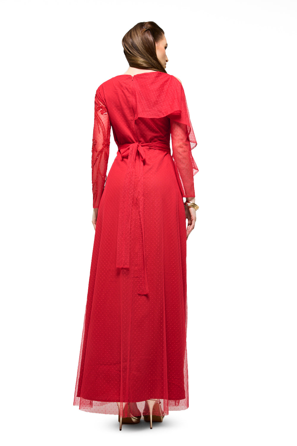 One-Shoulder Embellished Tulle Maxi Dress