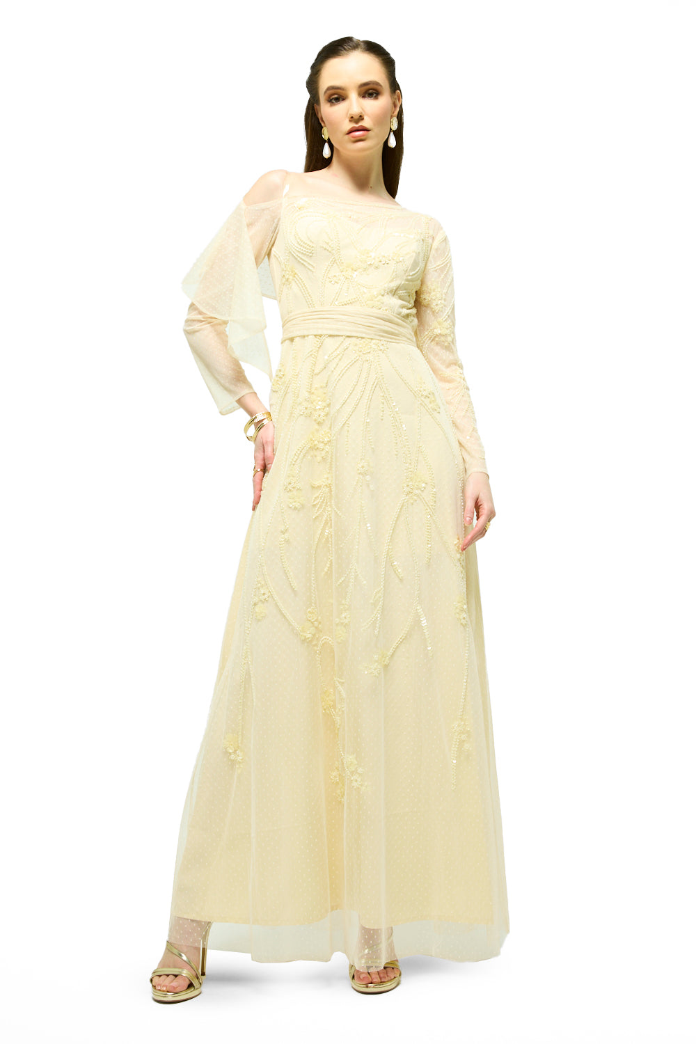 One-Shoulder Embellished Tulle Maxi Dress
