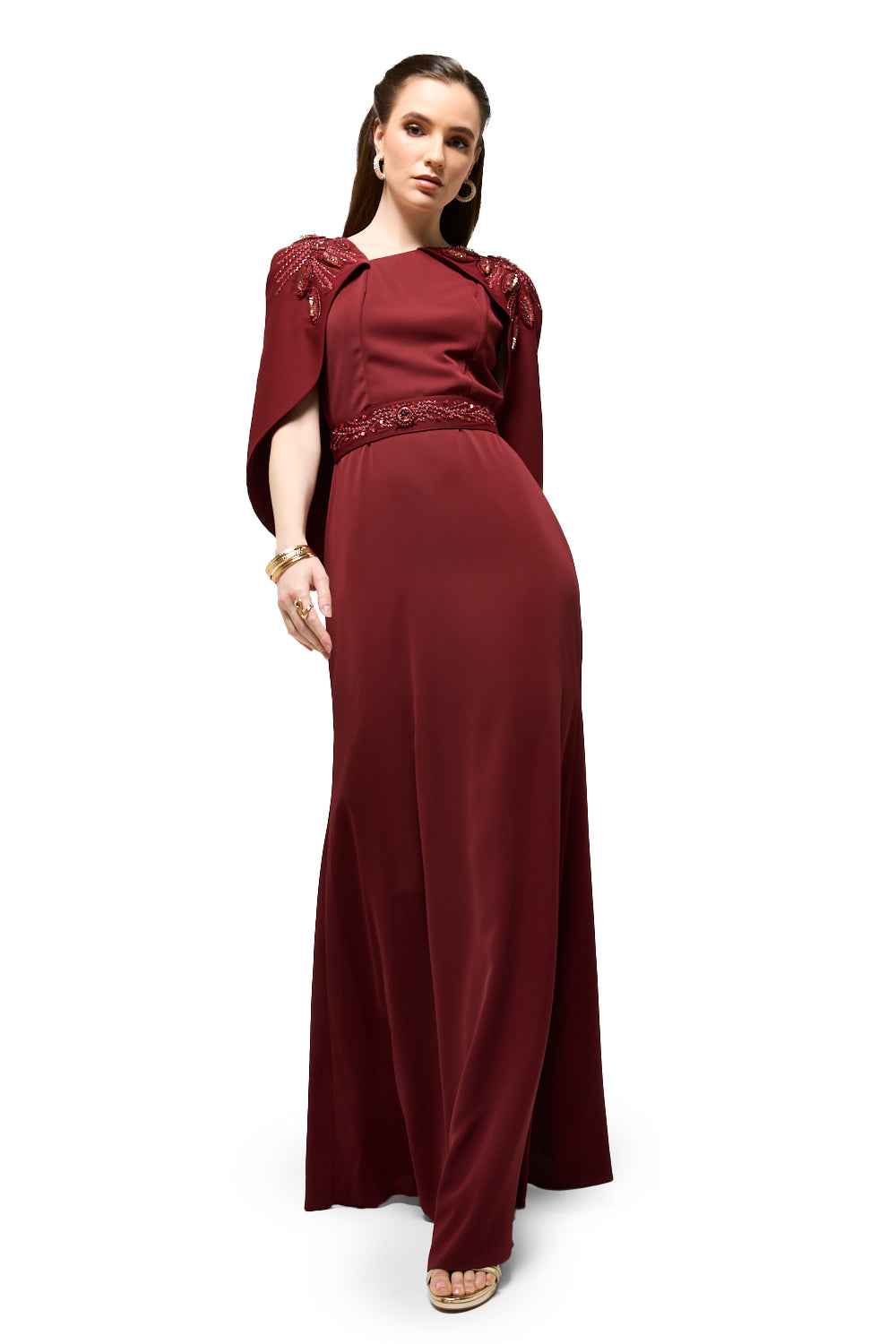 Embellished Shoulder Cape Maxi Dress