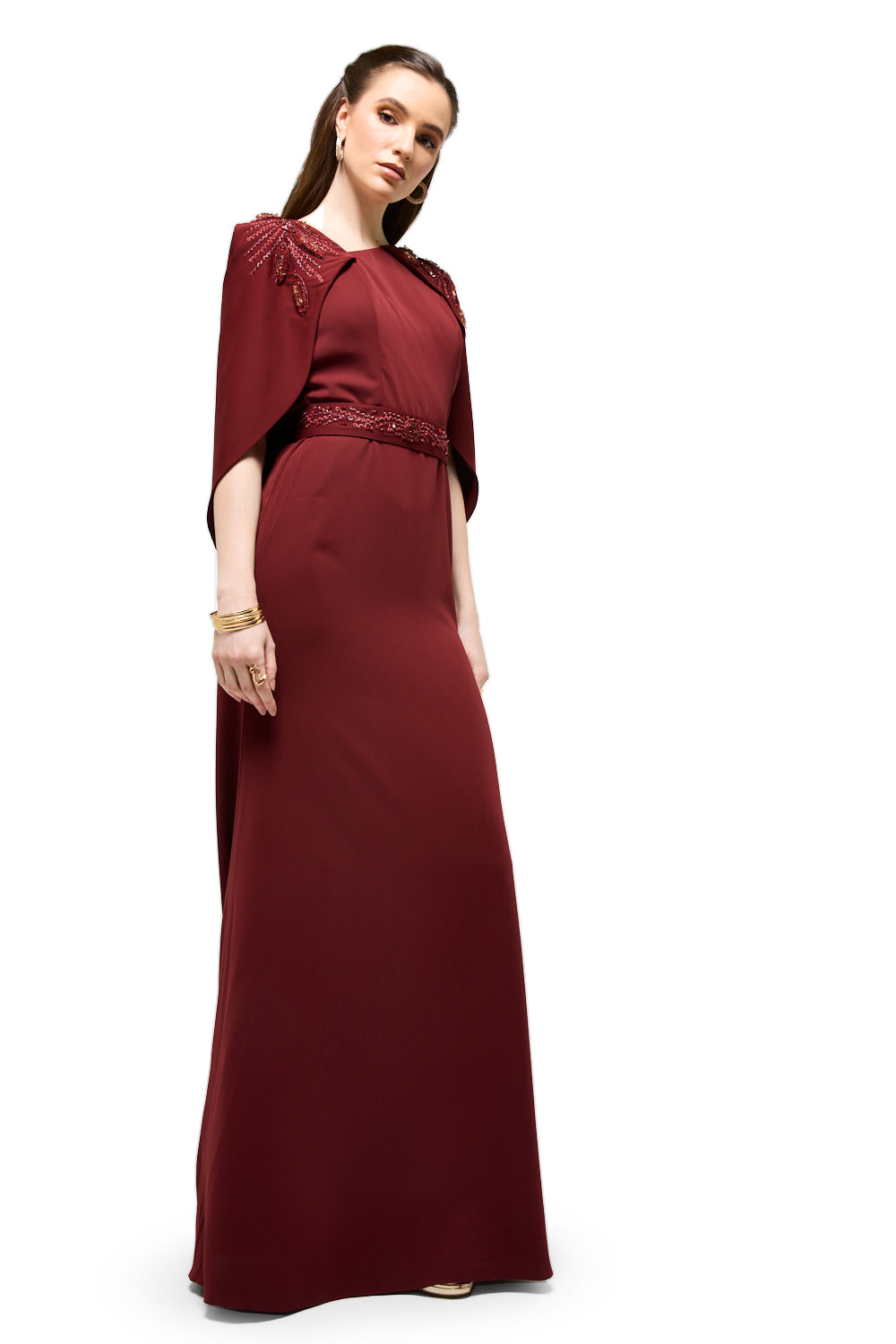 Embellished Shoulder Cape Maxi Dress