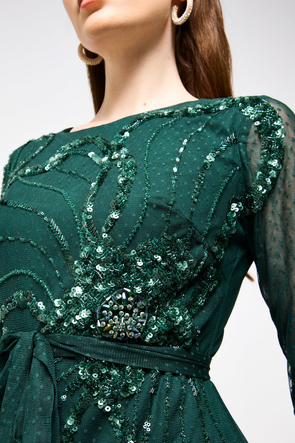 Embellished Peplum Tie Maxi Dress