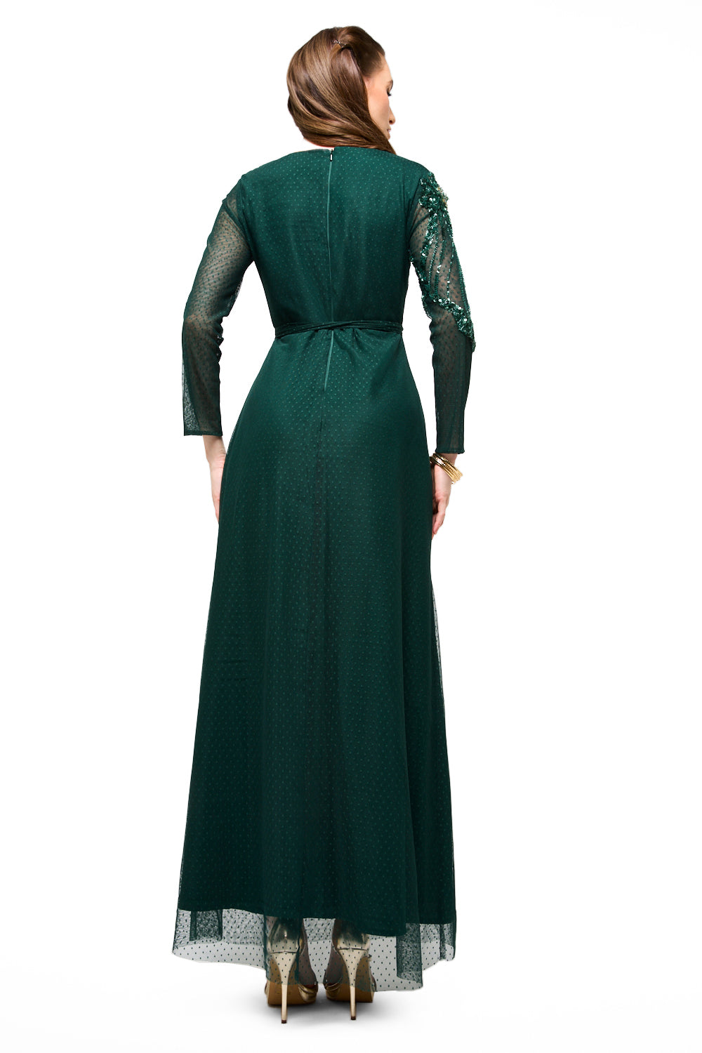 Embellished Peplum Tie Maxi Dress