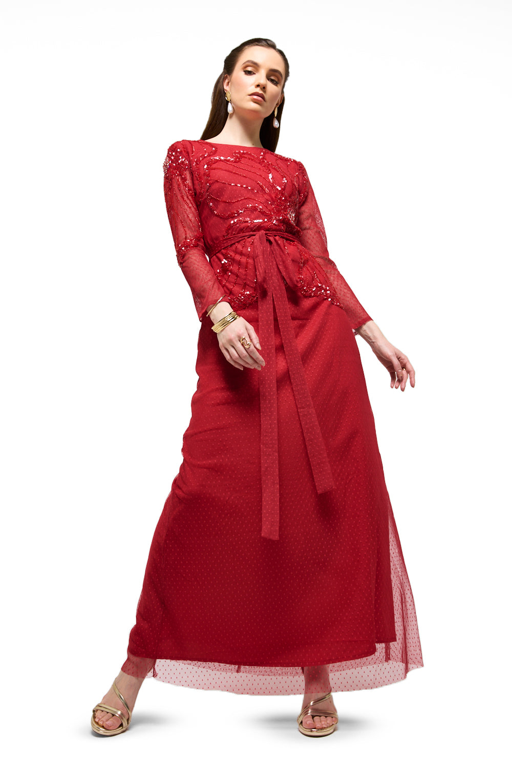 Embellished Peplum Tie Maxi Dress