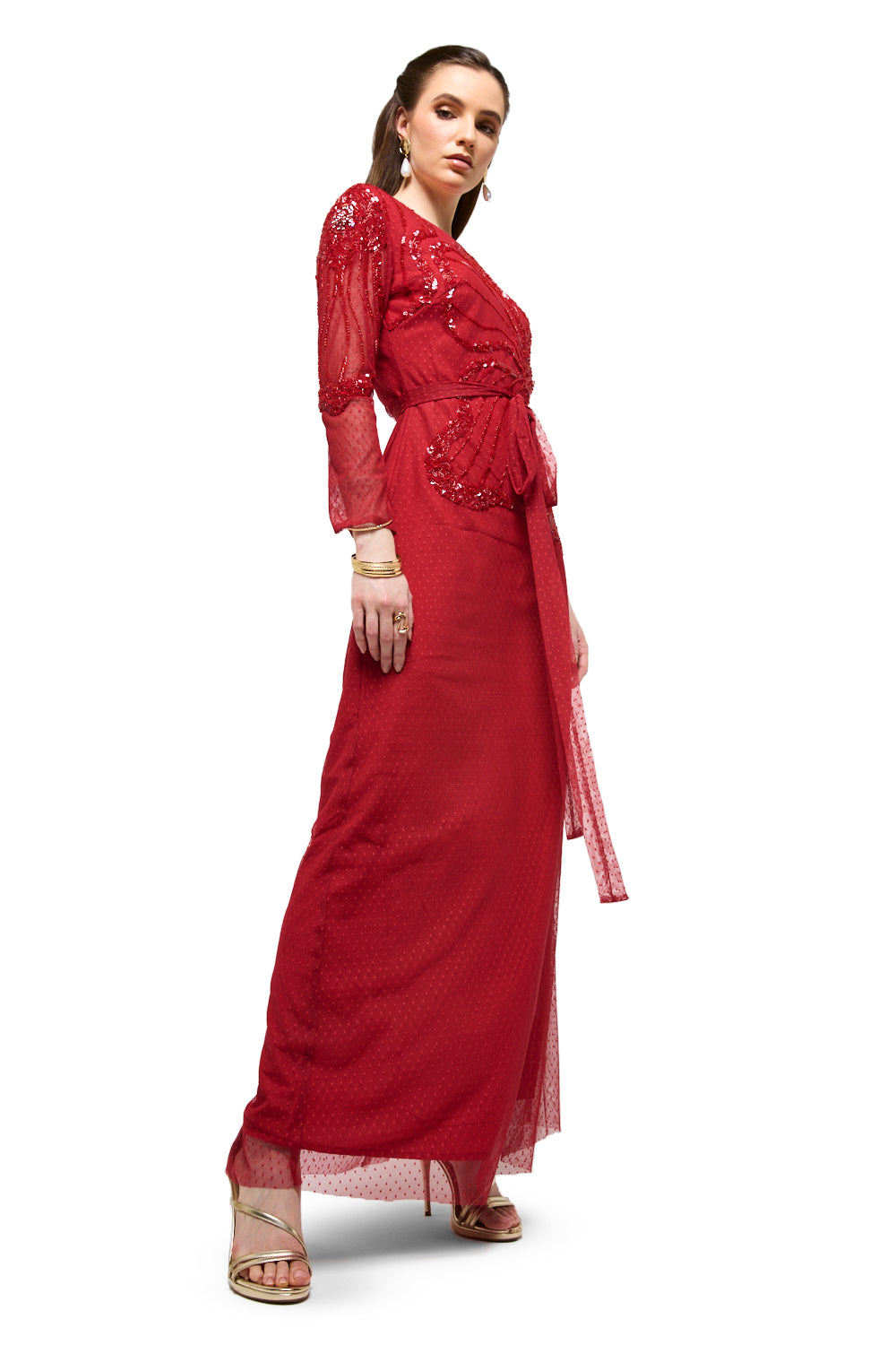Embellished Peplum Tie Maxi Dress