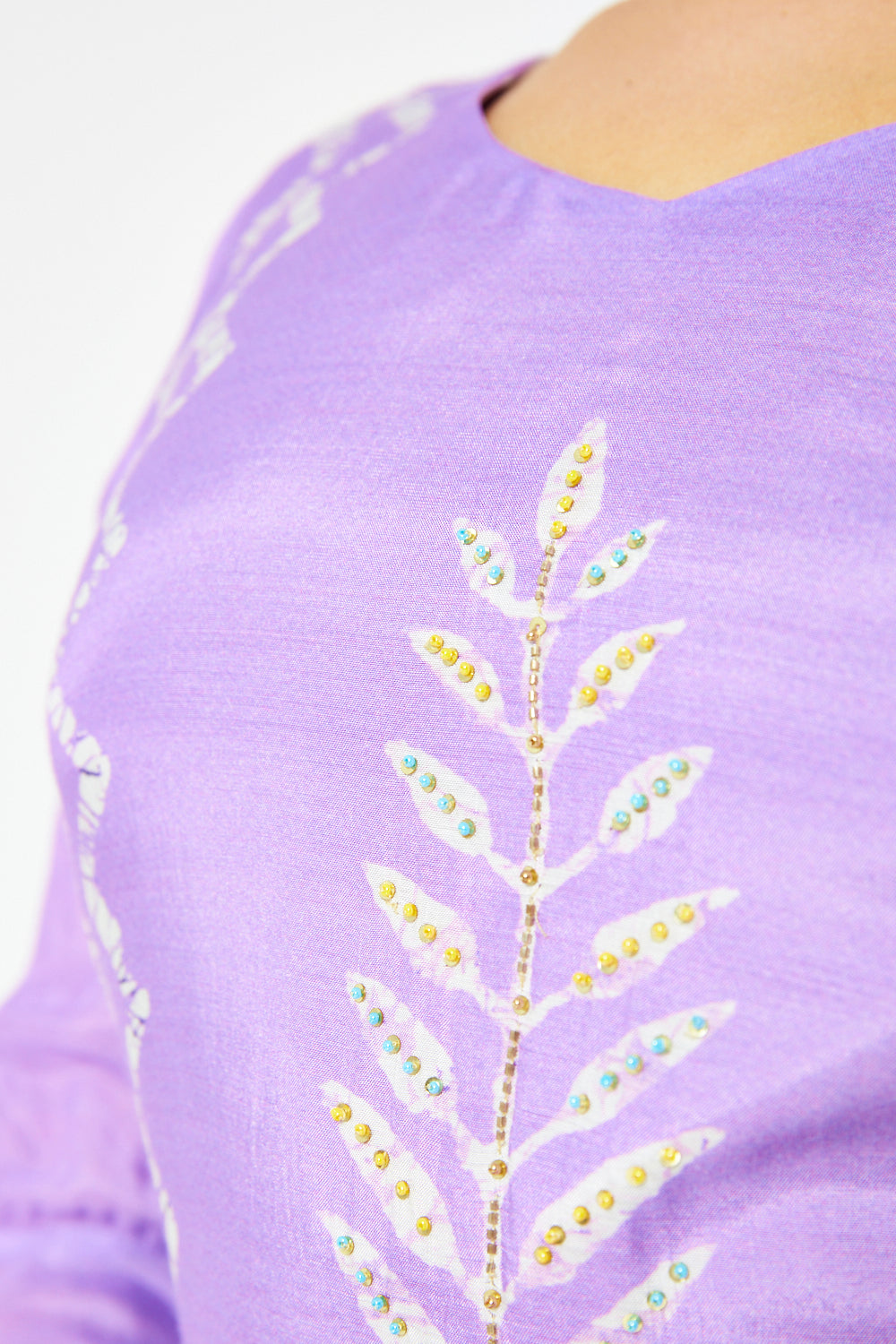 Leaf Motif Embroidered A-Line Dress