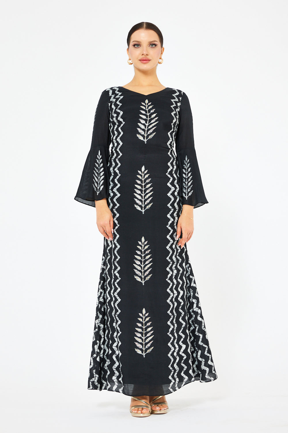 Leaf Motif Embroidered A-Line Dress