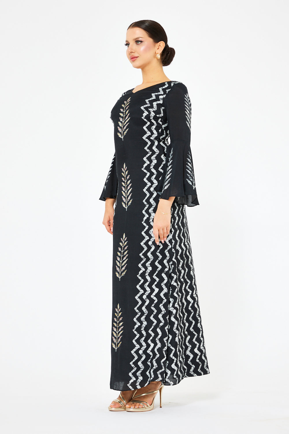 Leaf Motif Embroidered A-Line Dress