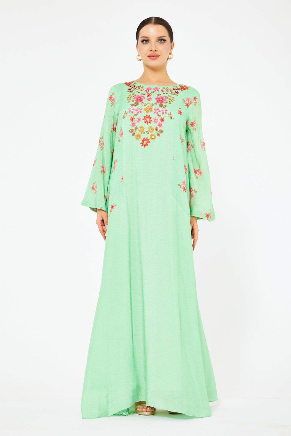 Embroidered Yoke A-Line Dress