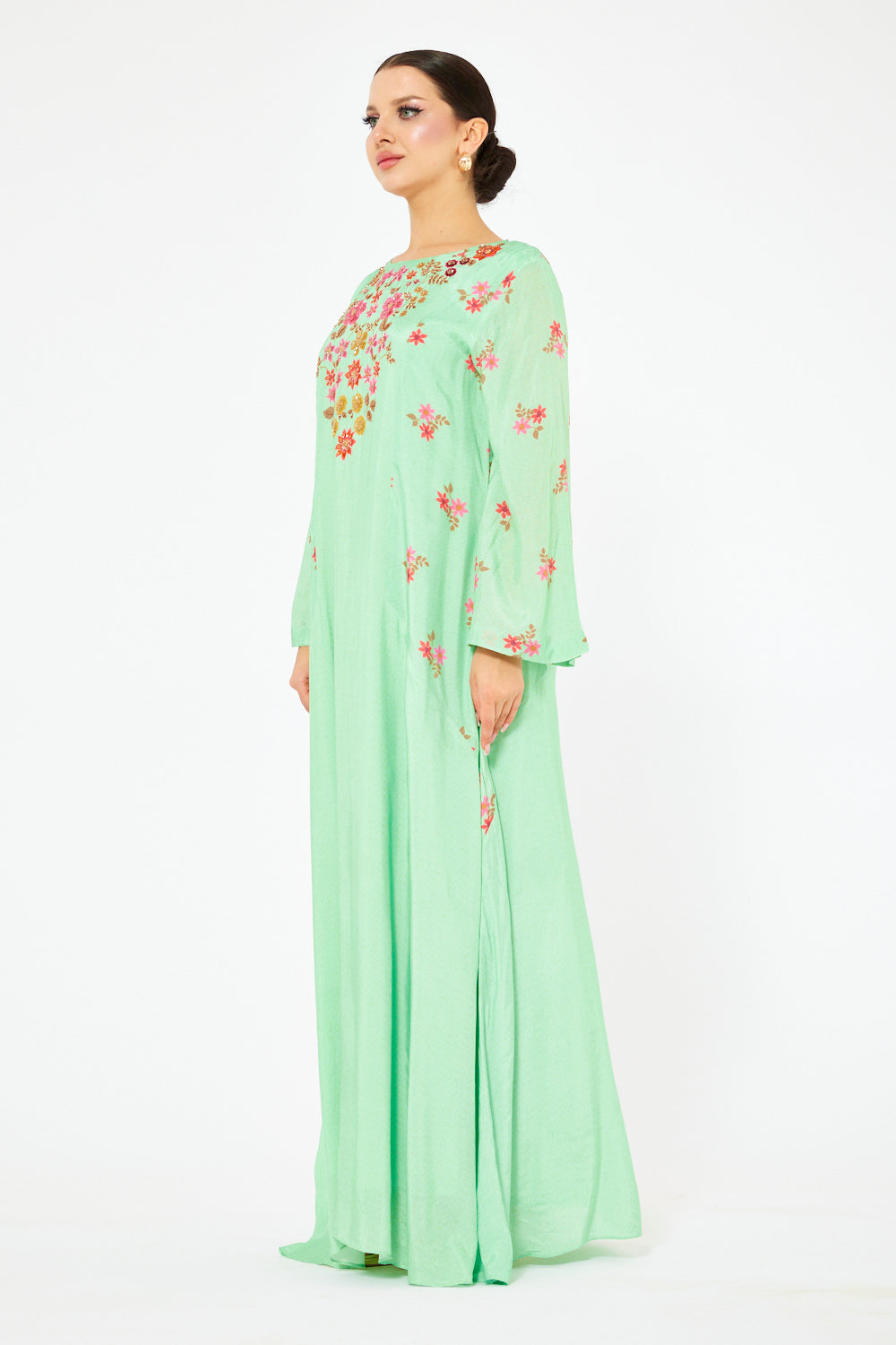 Embroidered Yoke A-Line Dress