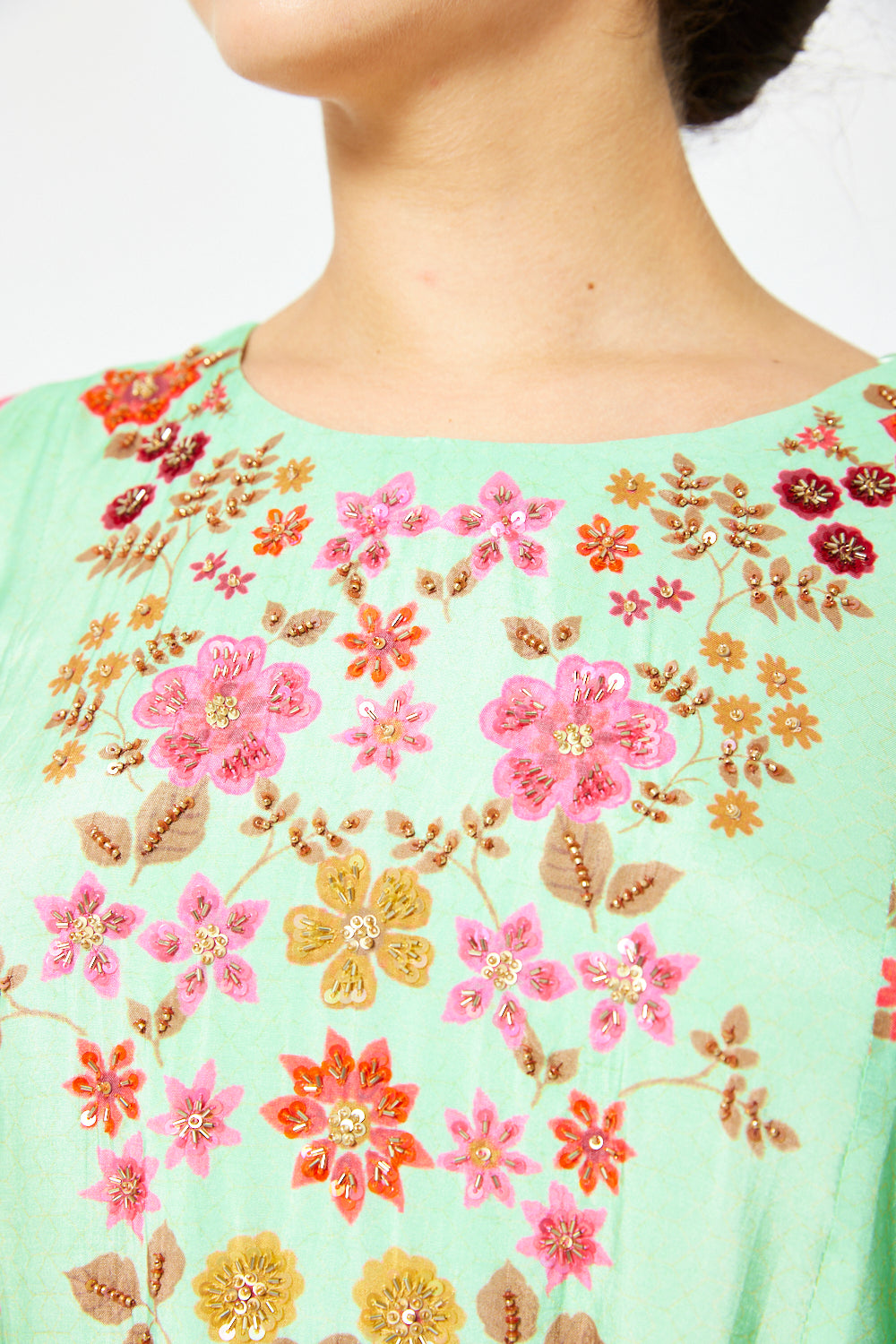 Embroidered Yoke A-Line Dress