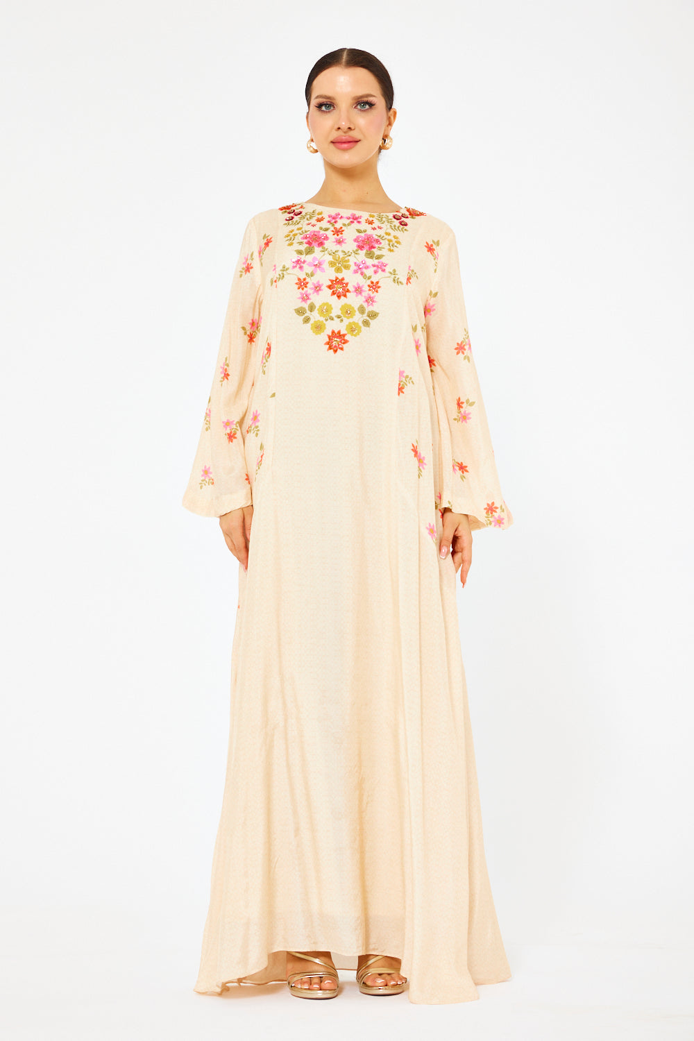 Embroidered Yoke A-Line Dress