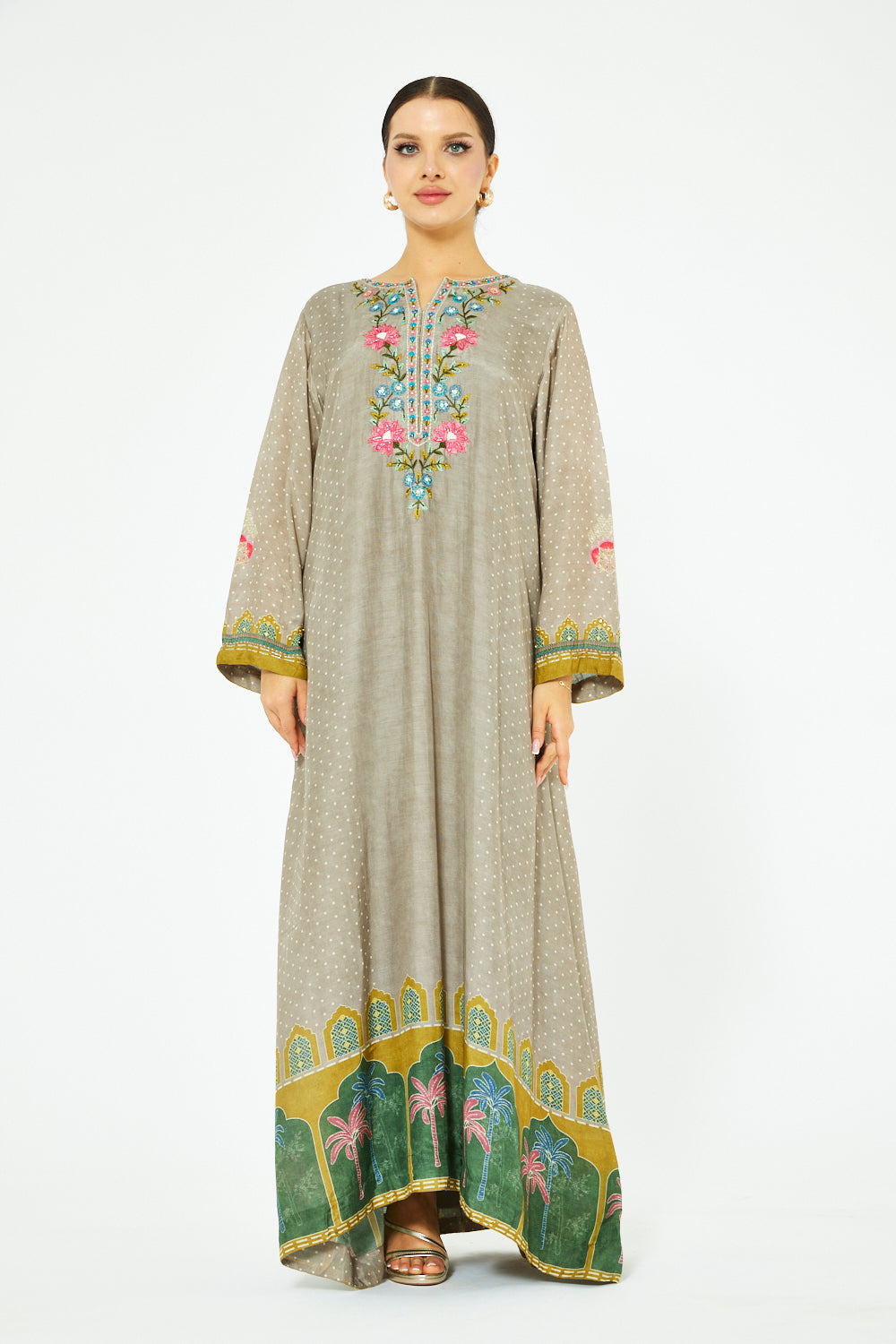 Palm Border Embroidered Dress