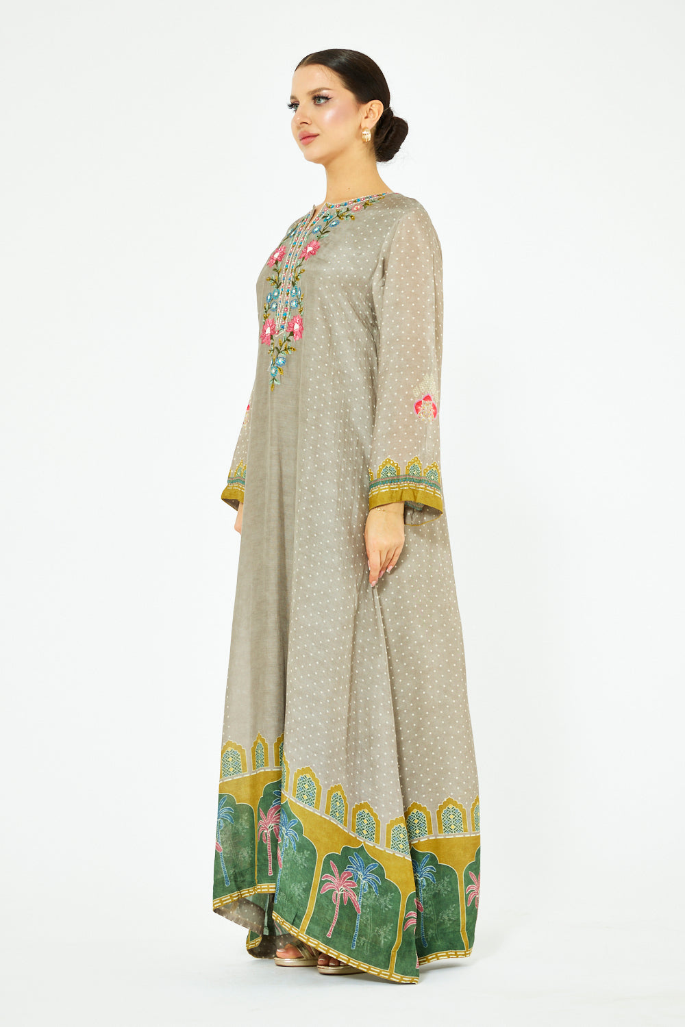 Palm Border Embroidered Dress