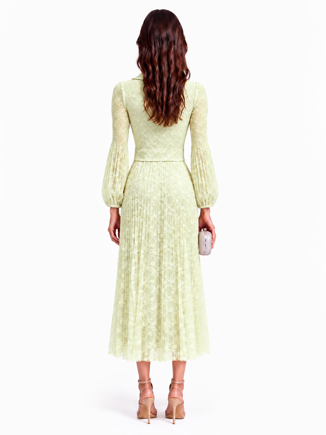"Elara" Lace Jacket-Style Pleated Maxi Dress