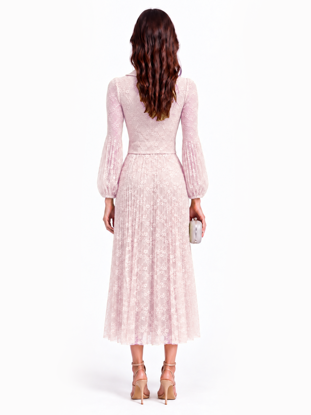 "Elara" Lace Jacket-Style Pleated Maxi Dress